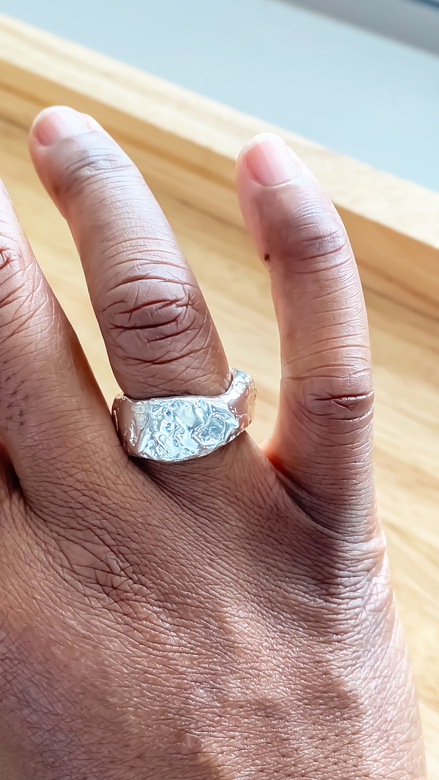 Moca Jewellery Tessy's Ring textured thick band in gold or silver, featuring a stylish design, free ship gold or silver