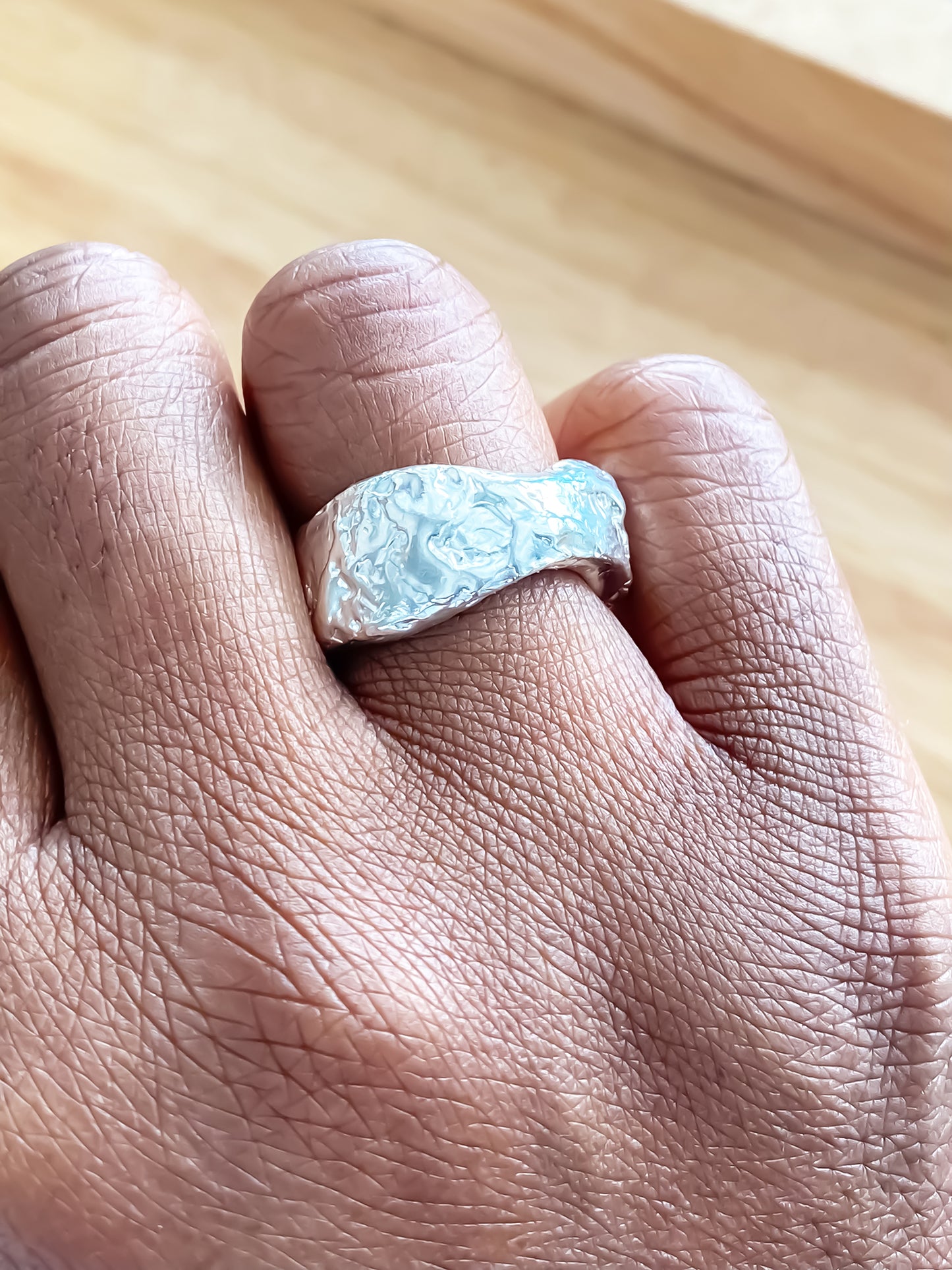 Tessy's Ring textured thick band in gold or silver with free ship option by Moca Jewellery
