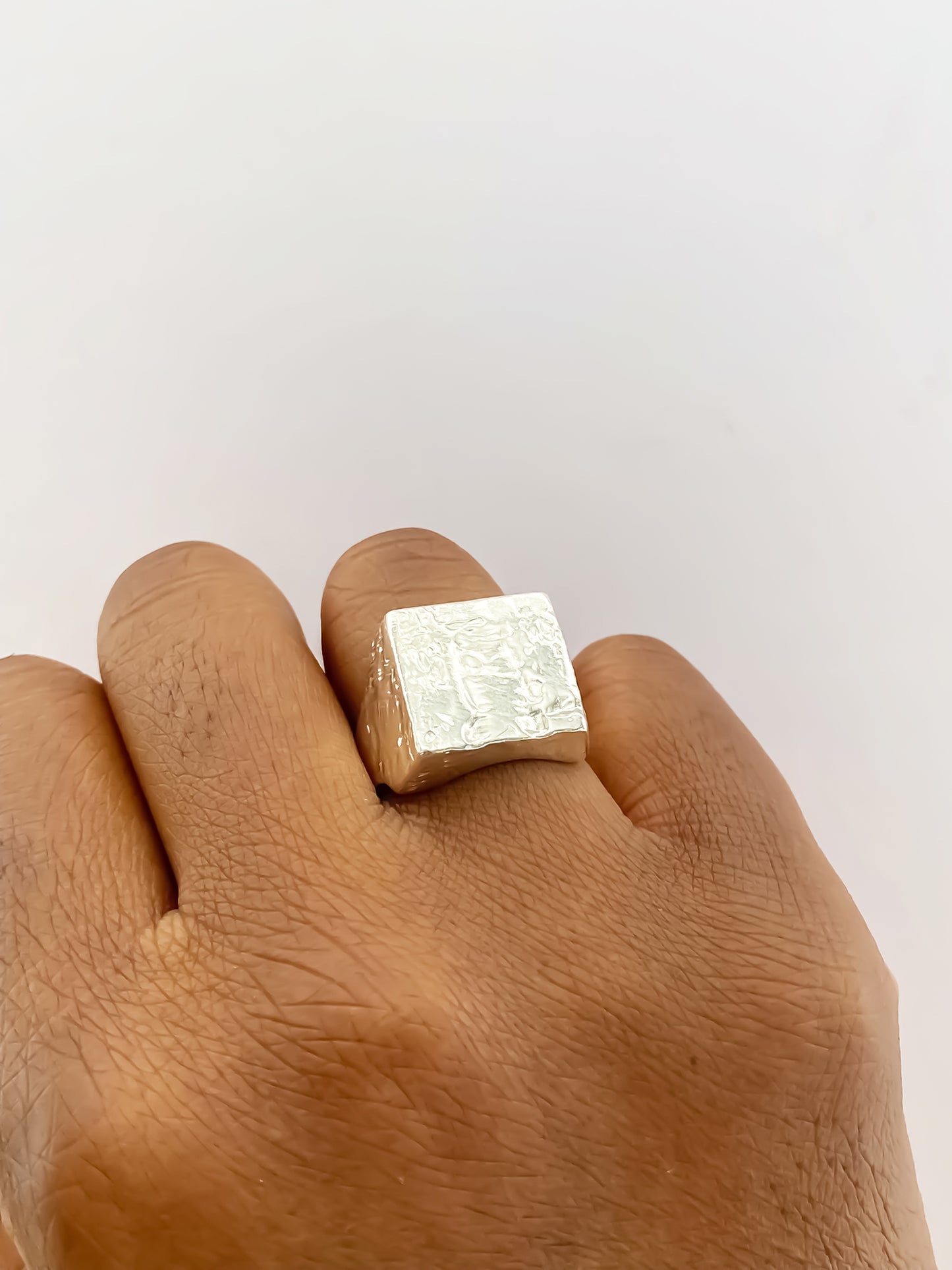Textured signer ring gold or silver with unique design and free shipping from Moca Jewellery