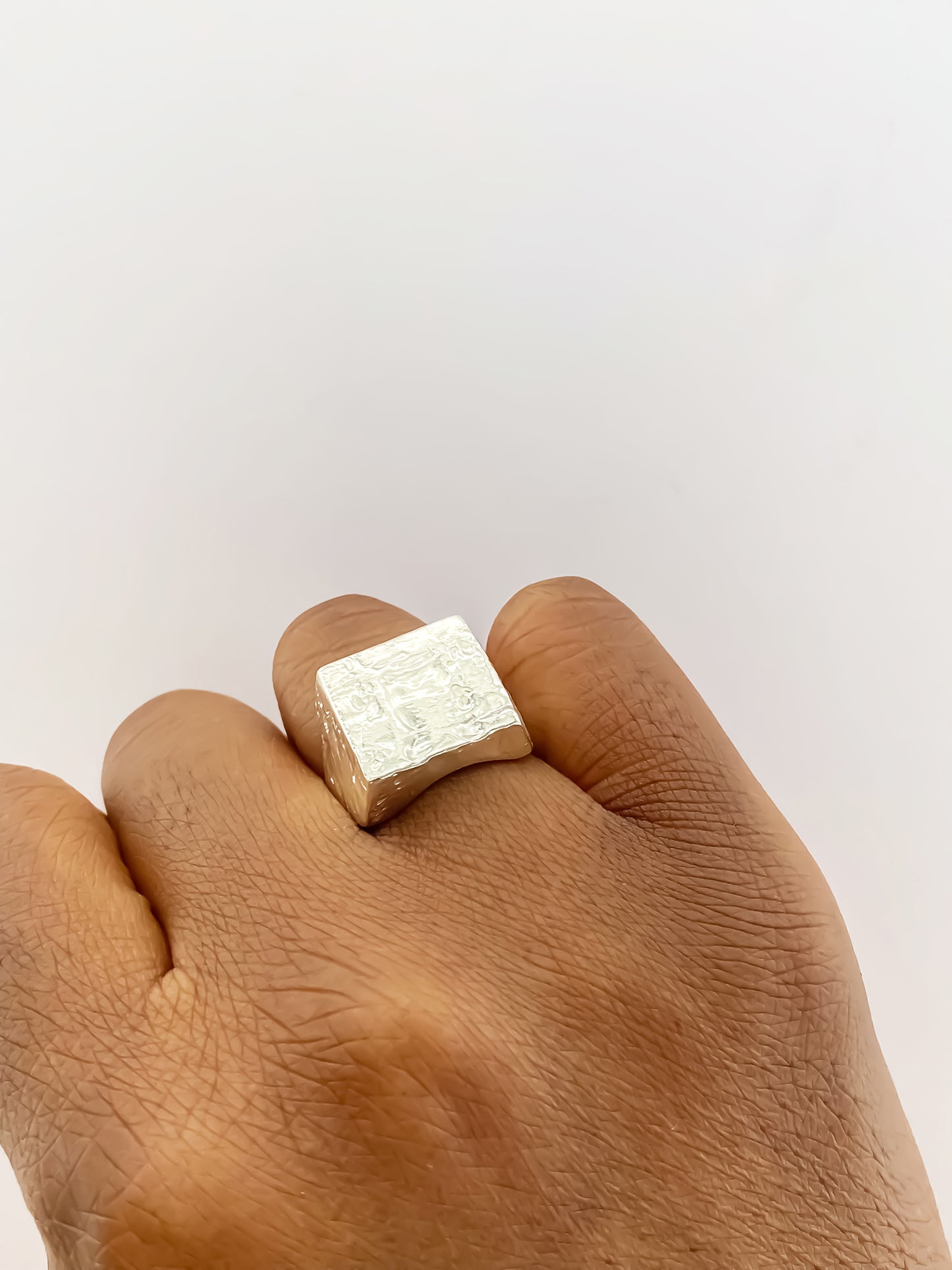 Moca Jewellery textured signer ring gold silver free shipping showcased on a hand