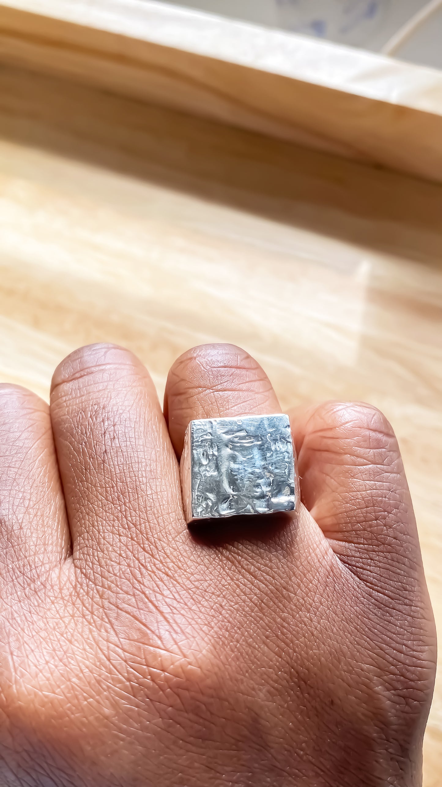 Textured signer ring in gold or silver from Moca Jewellery with free shipping