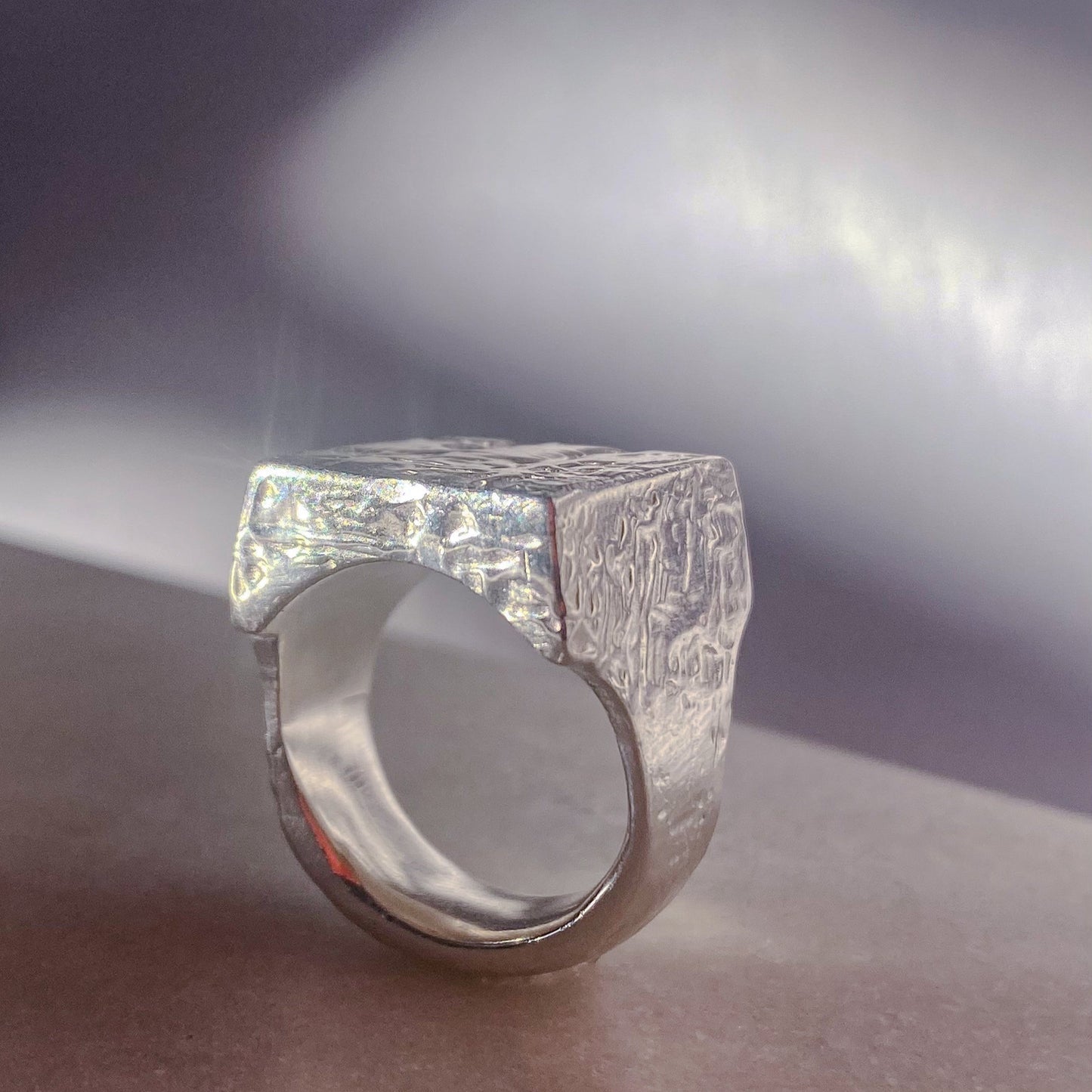 Textured signer ring gold or silver free shipping with a bold design and shiny finish