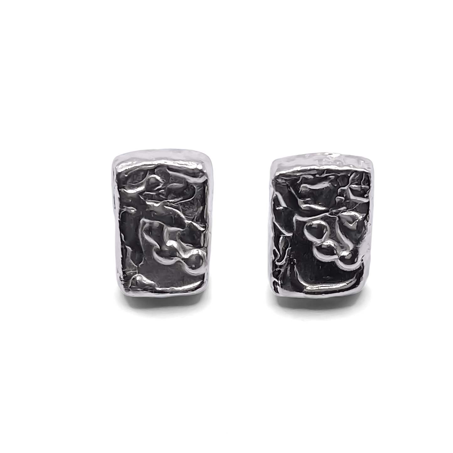 Textured rectangular sculpted earrings in silver, minimal and delicate with sleek finish and free shipping