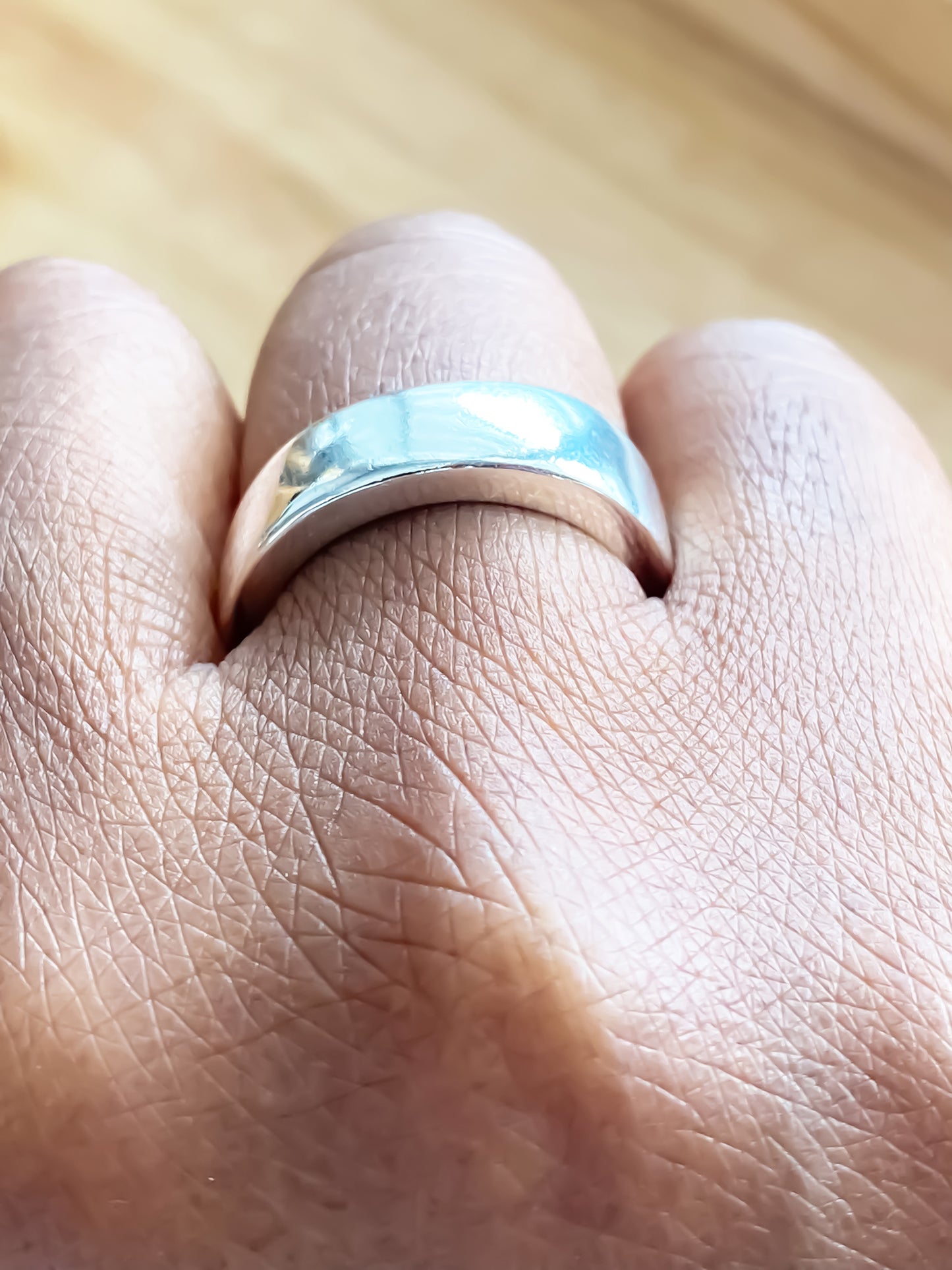 Chunky Thickems Band Ring shown on finger - statement bold gold or silver free shipping