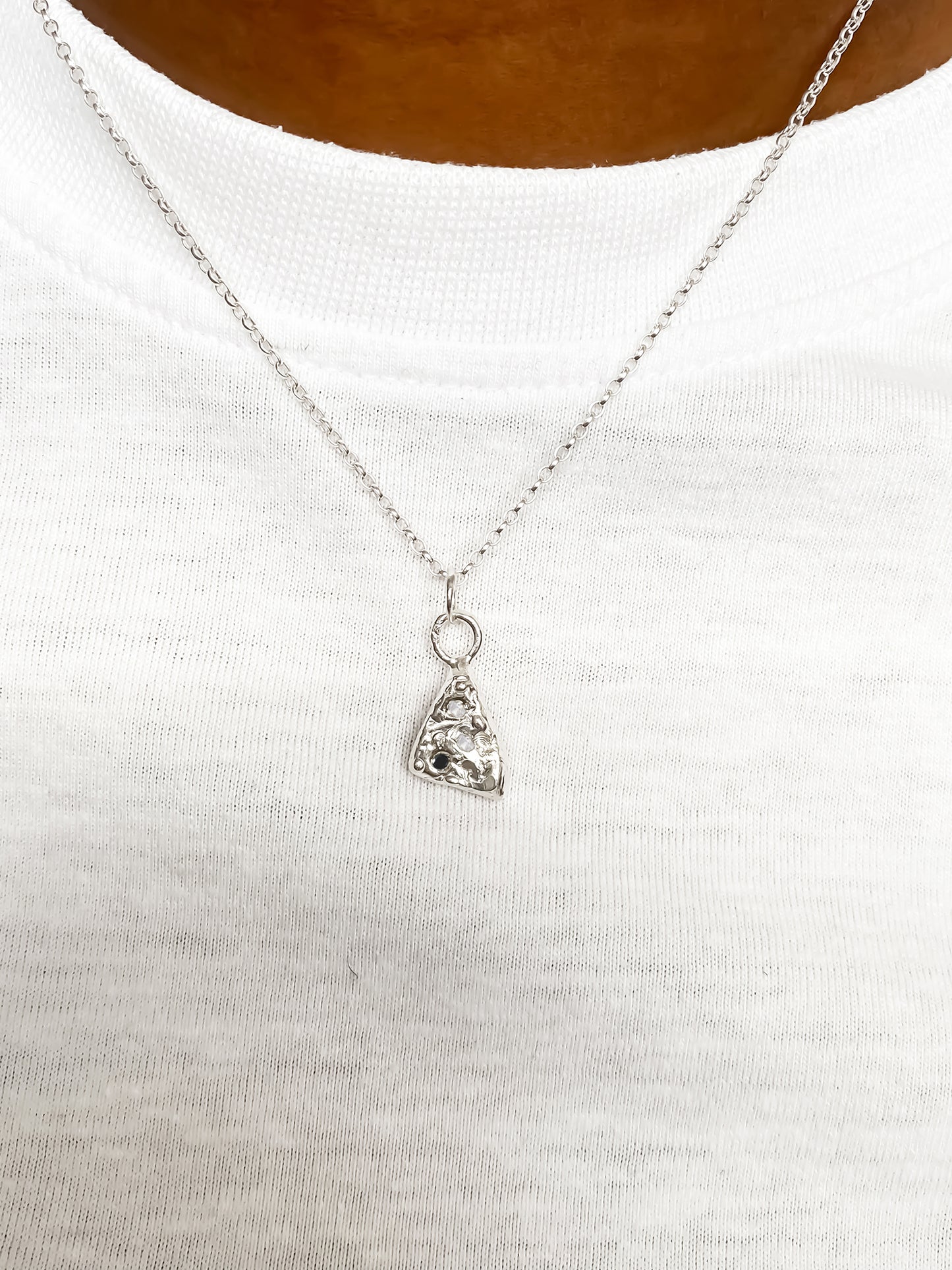 Minimal Triad Pendant with a spark accent, delicate design in gold or silver, free shipping