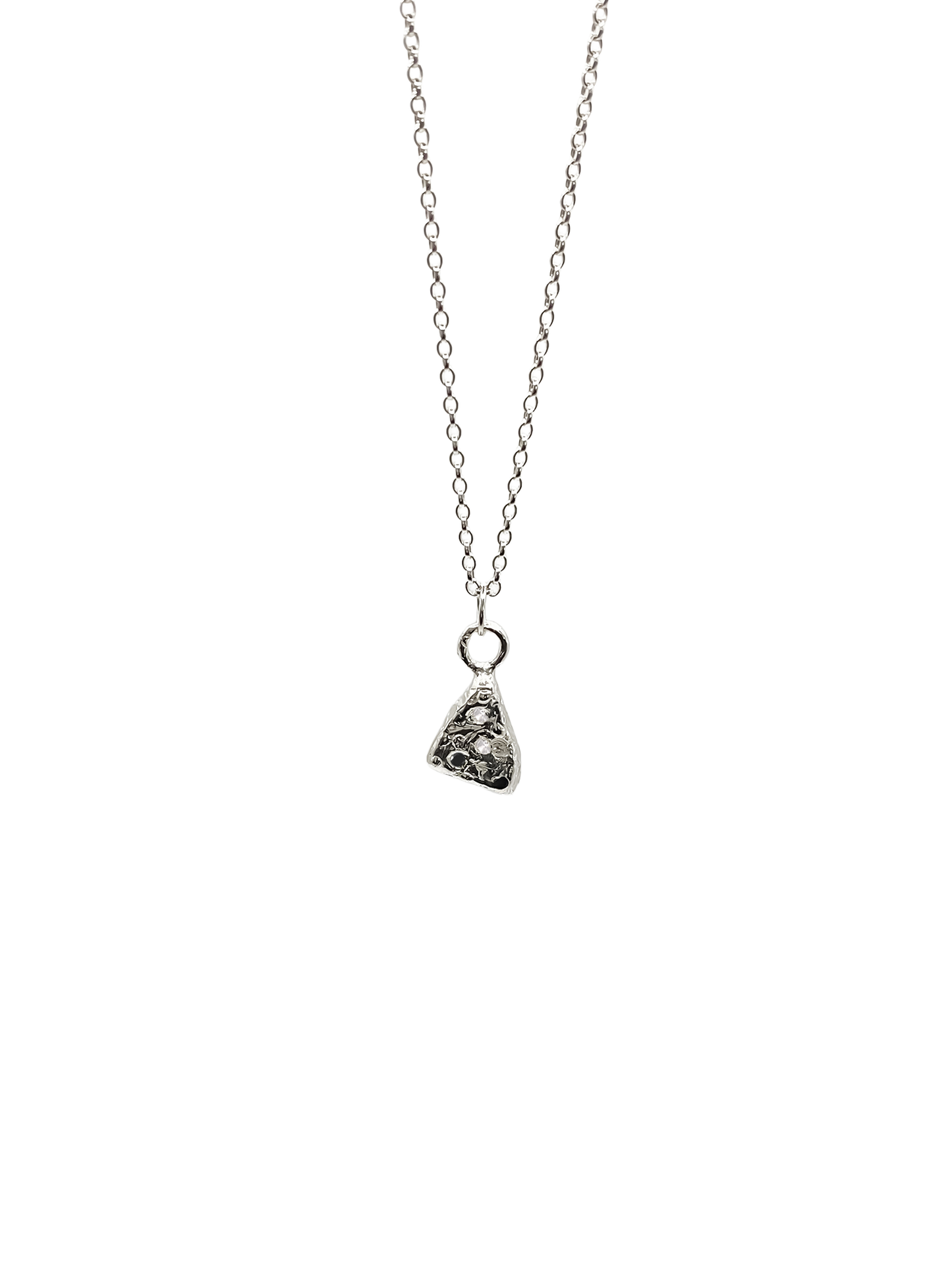 Triad Spark Pendant with gemstones in a minimal triangle shape, gold or silver, free shipping