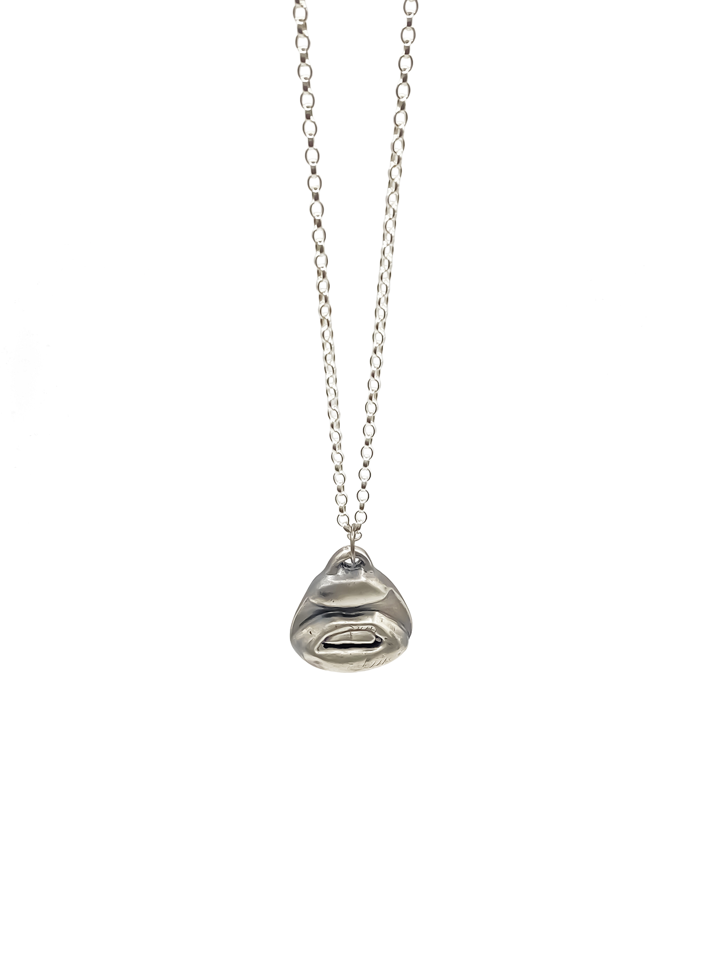 Close-up of Two Teeth Pendant with chain - smile mouth lips charming oxidised organic texture gold or silver free shipping