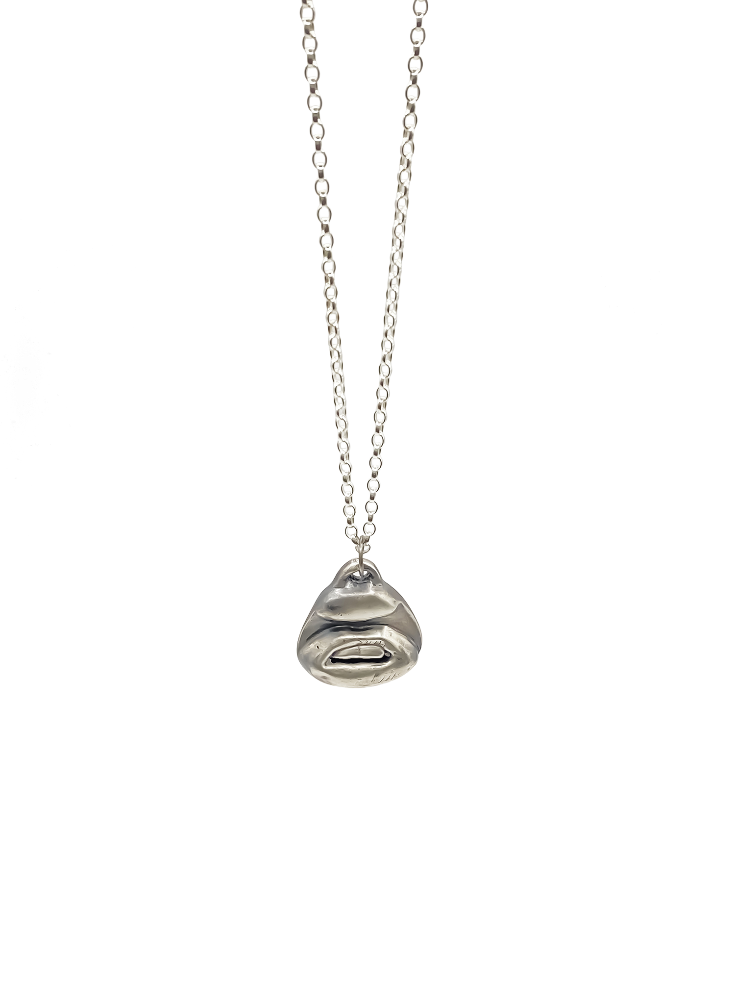 Close-up of Two Teeth Pendant with chain - smile mouth lips charming oxidised organic texture gold or silver free shipping