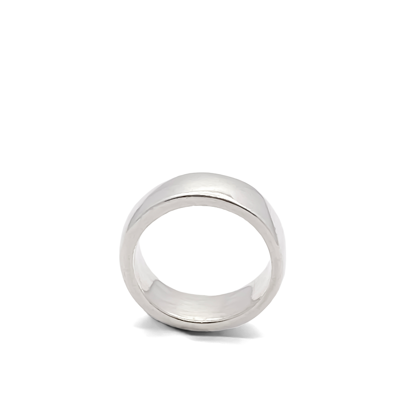 Studio view of Wide Band Ring lying flat - unisex, subtle wedding band bold gold or silver free shipping