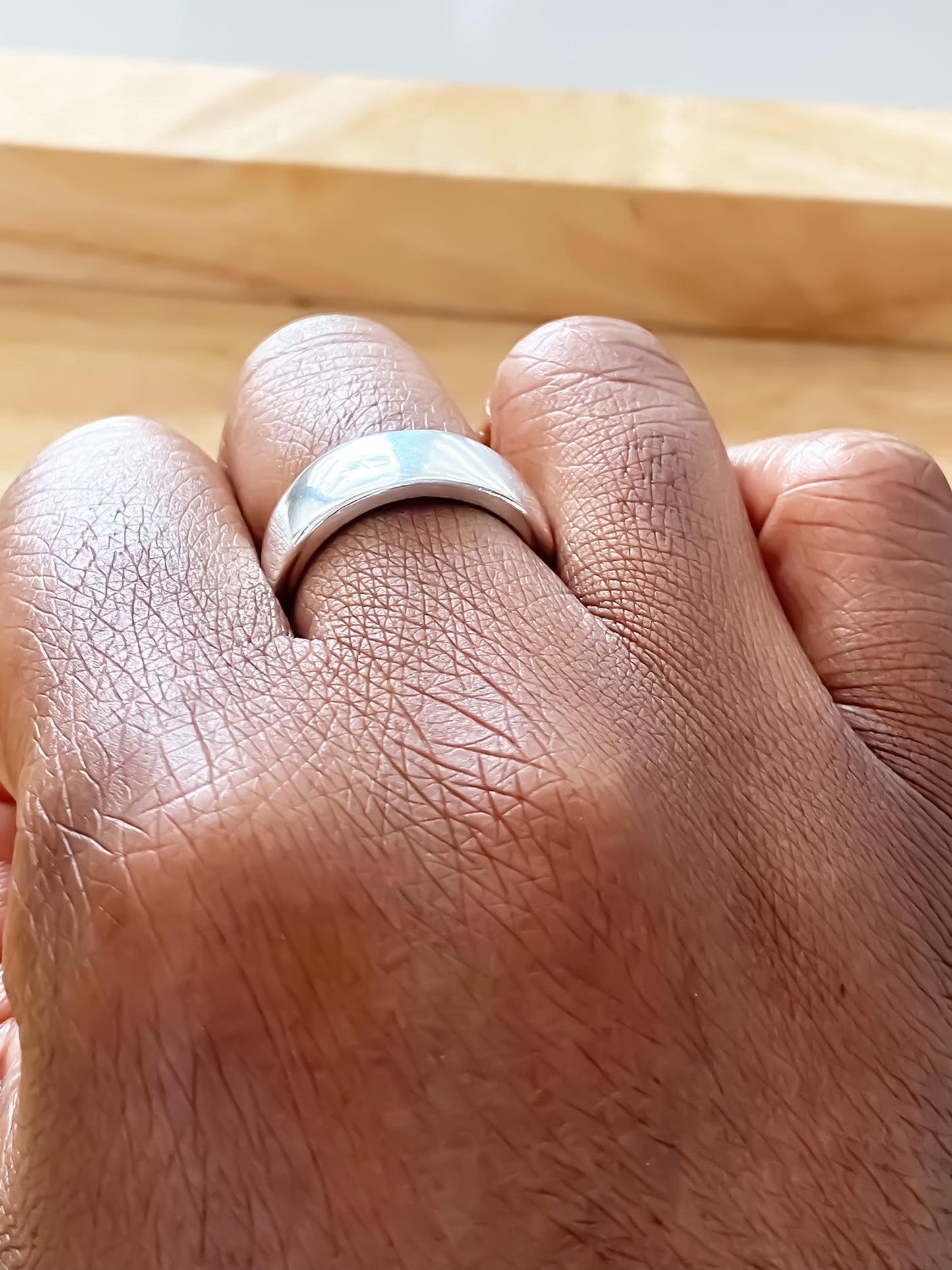 On finger Wide Band Ring - unisex, subtle wedding band bold gold or silver free shipping