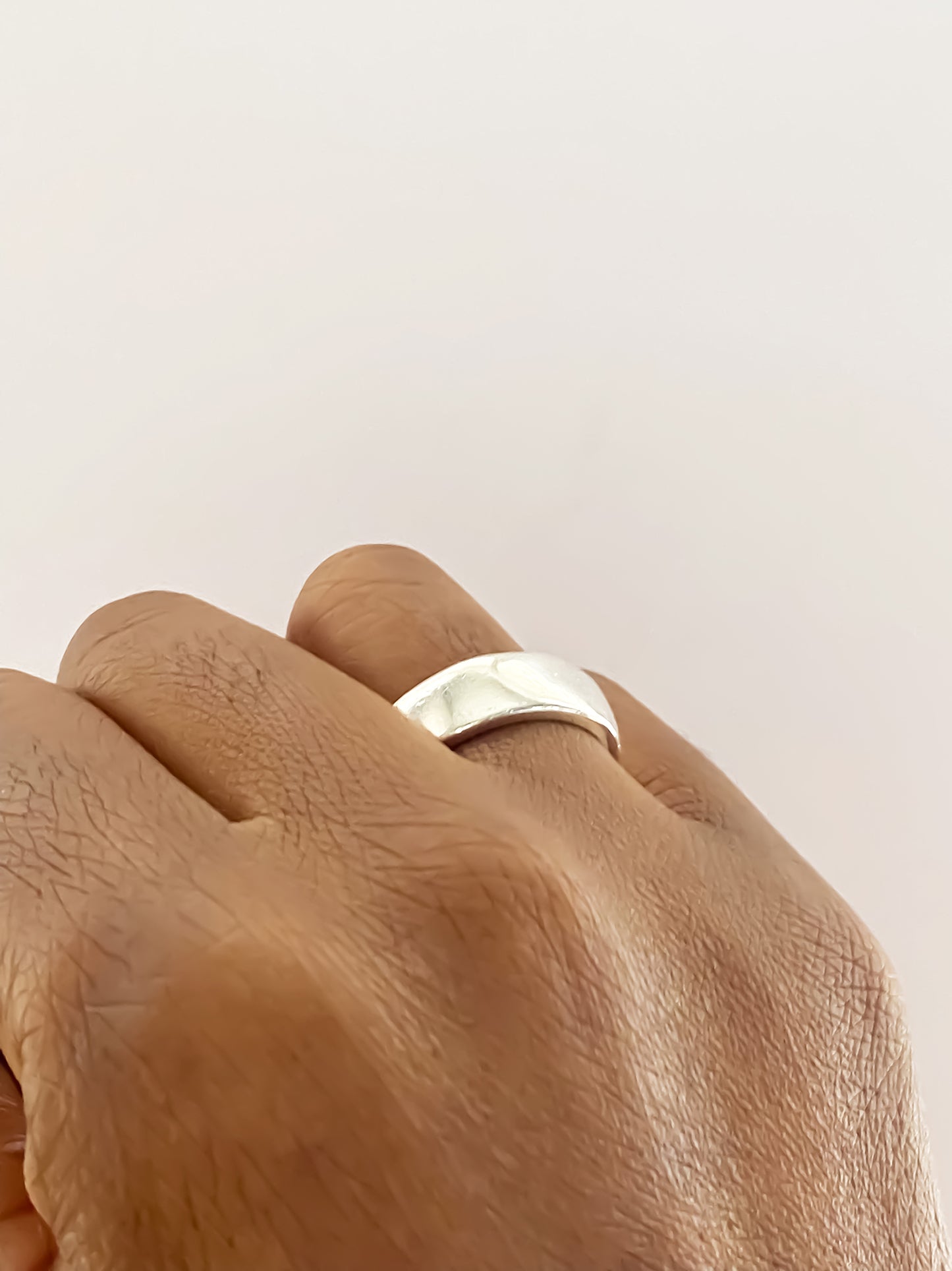 Wide Band Ring worn on light-toned hand - unisex, subtle wedding band bold gold or silver free shipping