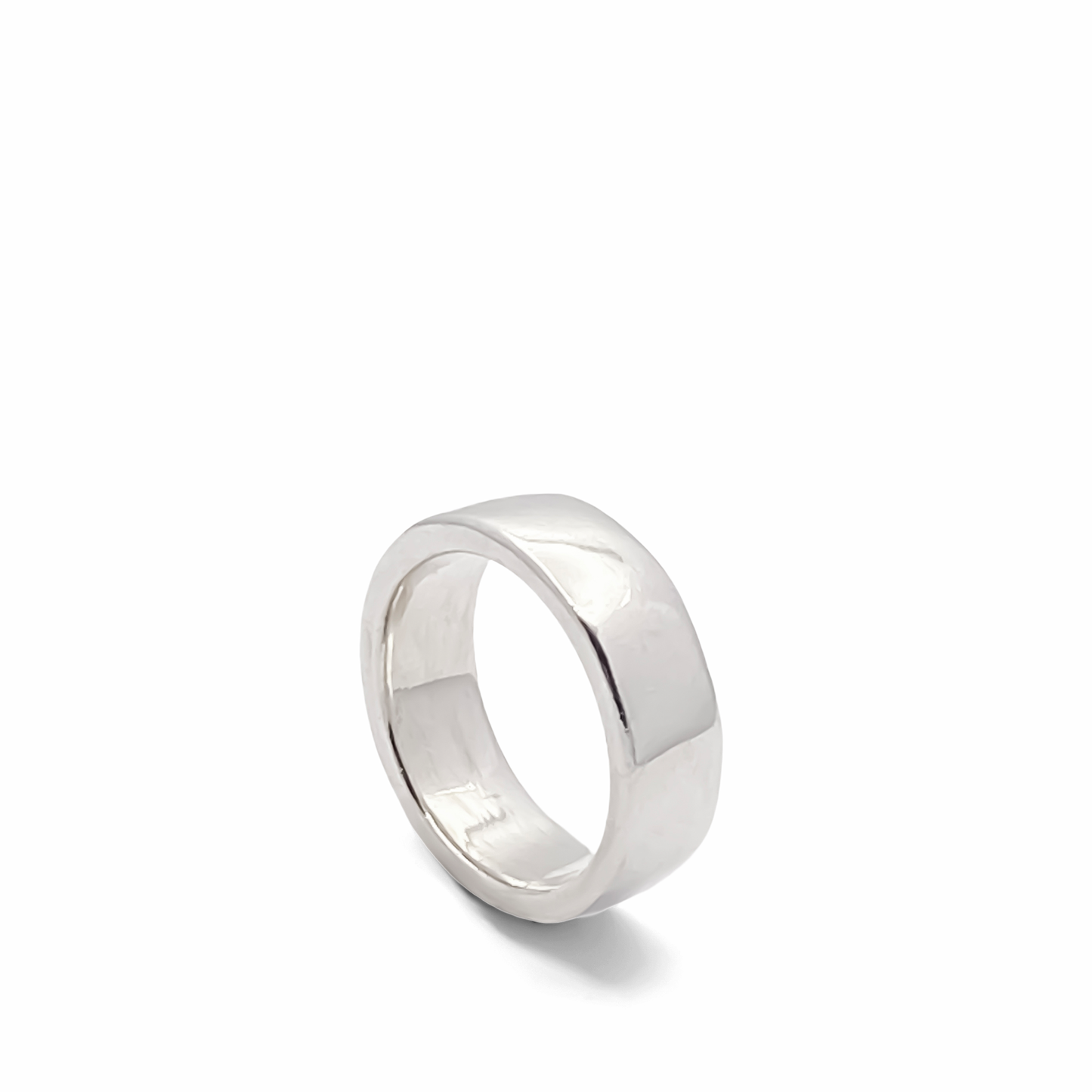 Close-up of Wide Band Ring with soft polished finish - unisex, subtle wedding band bold gold or silver free shipping