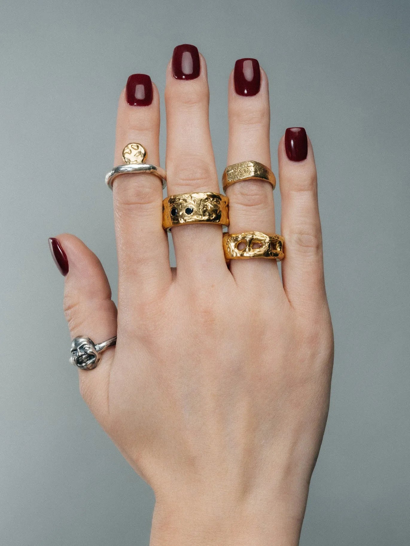 Stone Set Gem Band designer ring in 18ct Gold Vermeil, premium quality, side view