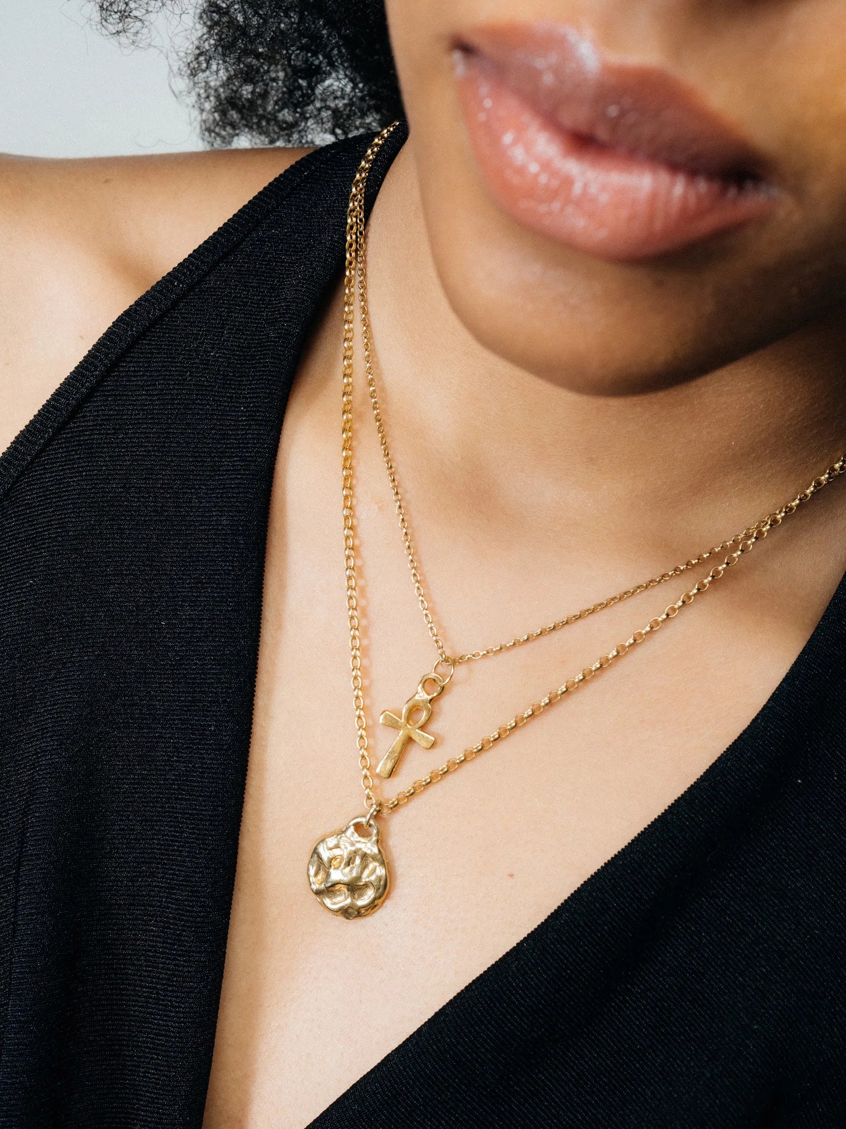 Premium Ankh Necklace handmade in Sterling silver, classic design, worn view