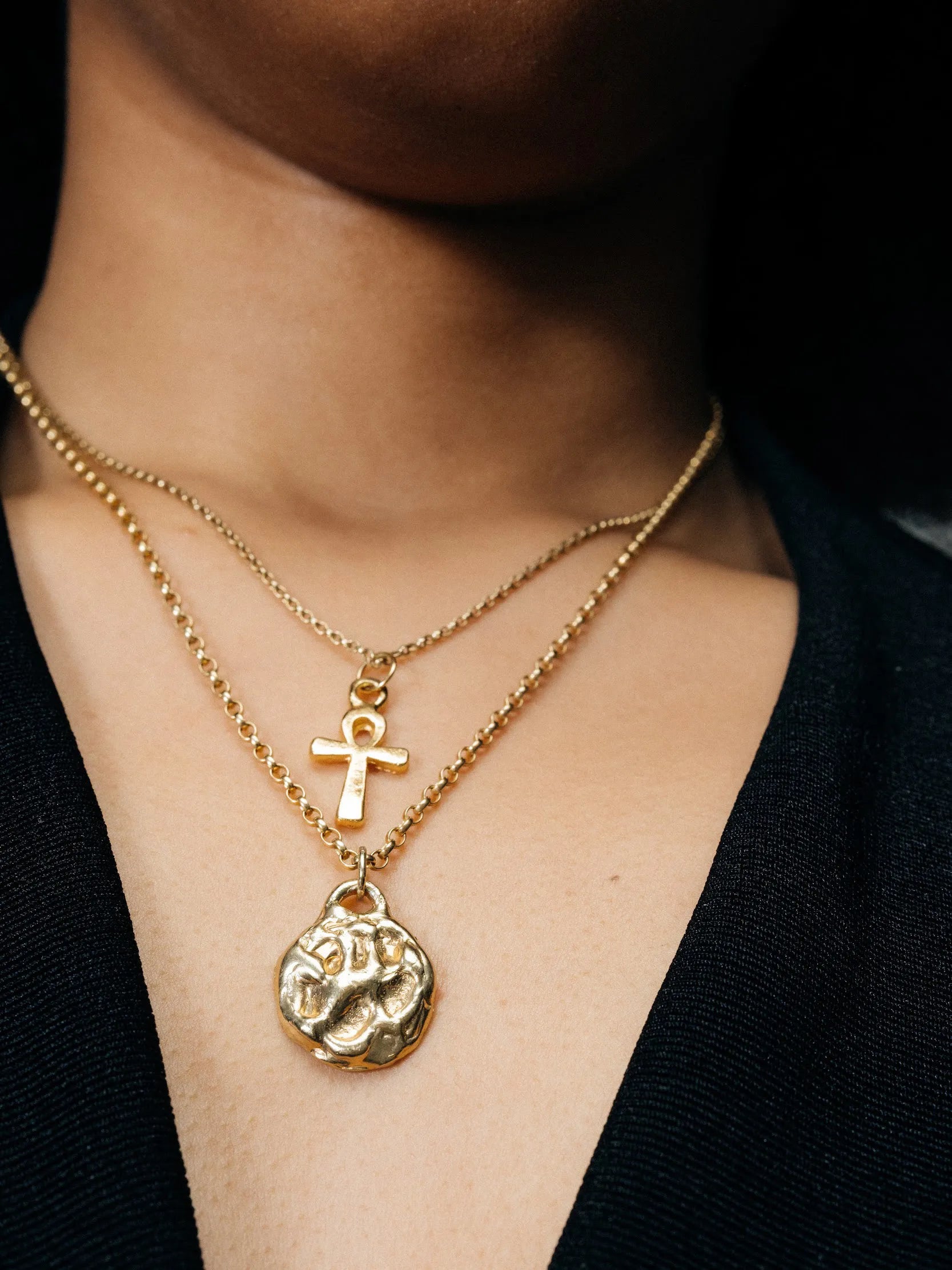 Moon Pendant luxury artisan necklace in premium metal, stunning finish, styled view