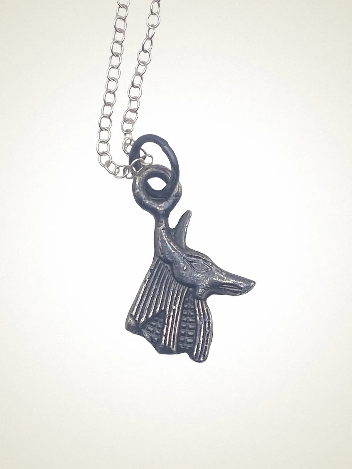 Anubis Necklace luxury artisan necklace in Sterling silver, stunning finish, styled view
