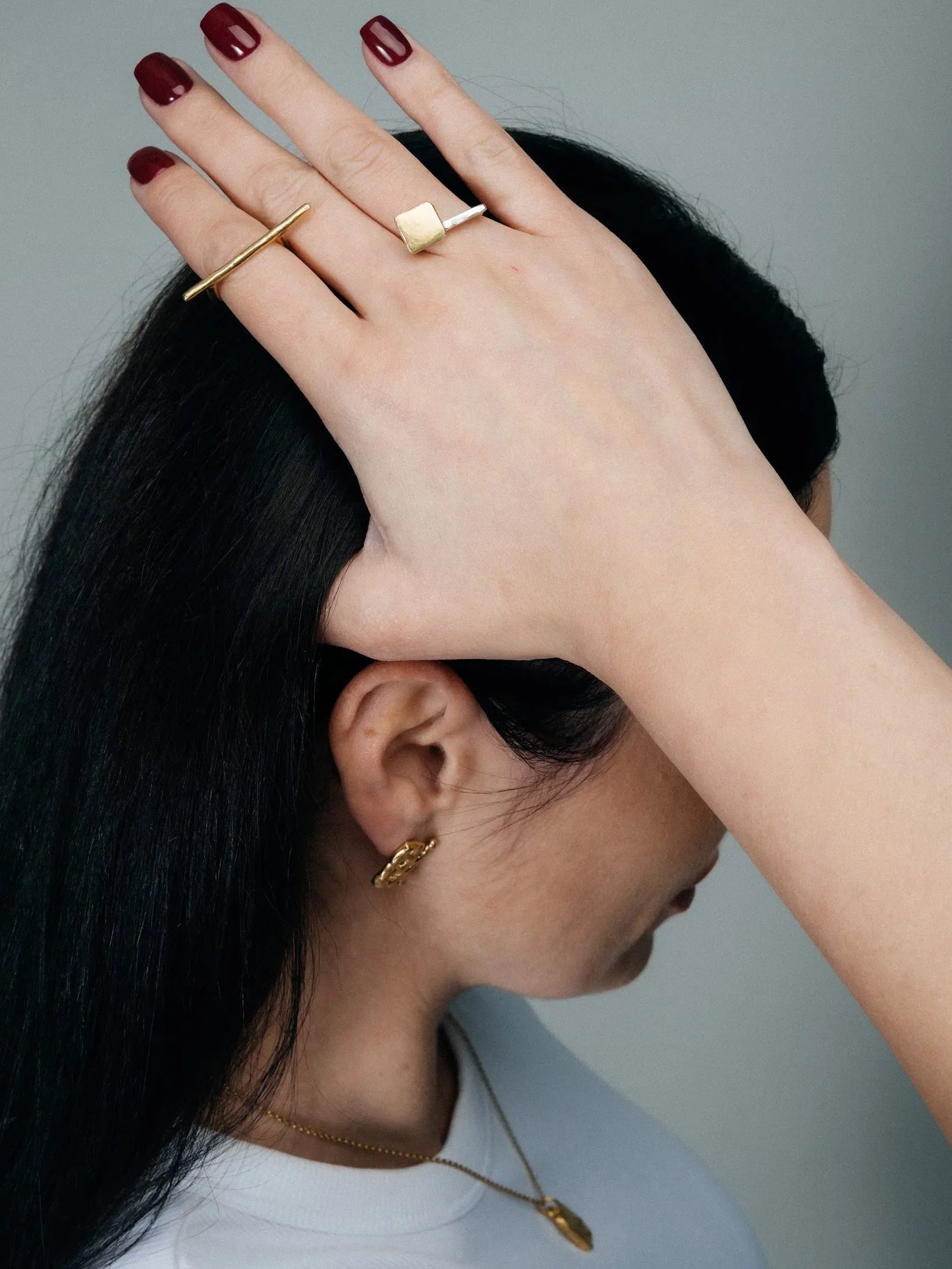 Handmade Bar Ring luxury jewelry, 18ct Gold Vermeil, luxurious look, front view