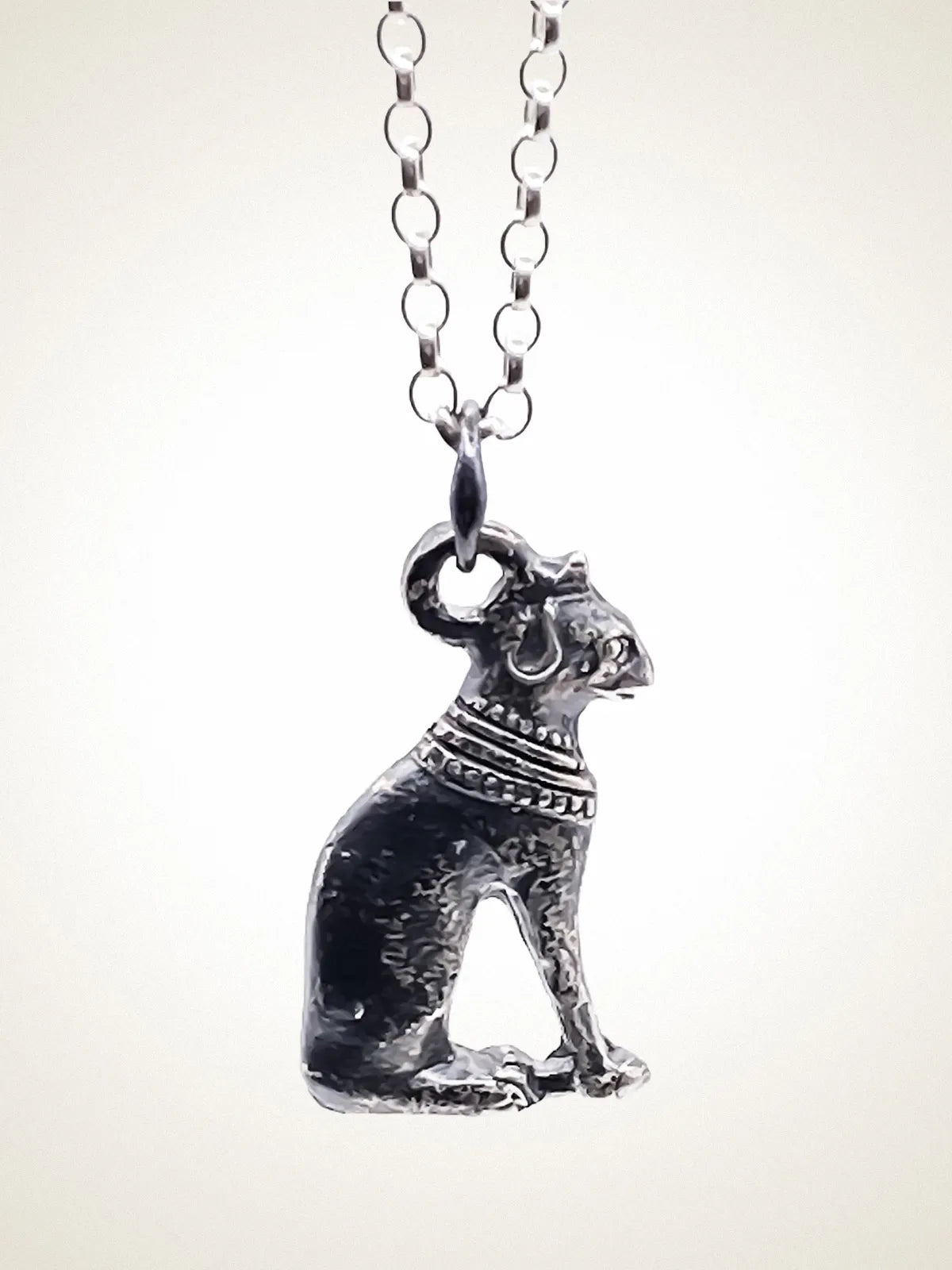 Handmade Bast Cat Necklace luxury jewelry, Patina, luxurious look, front view