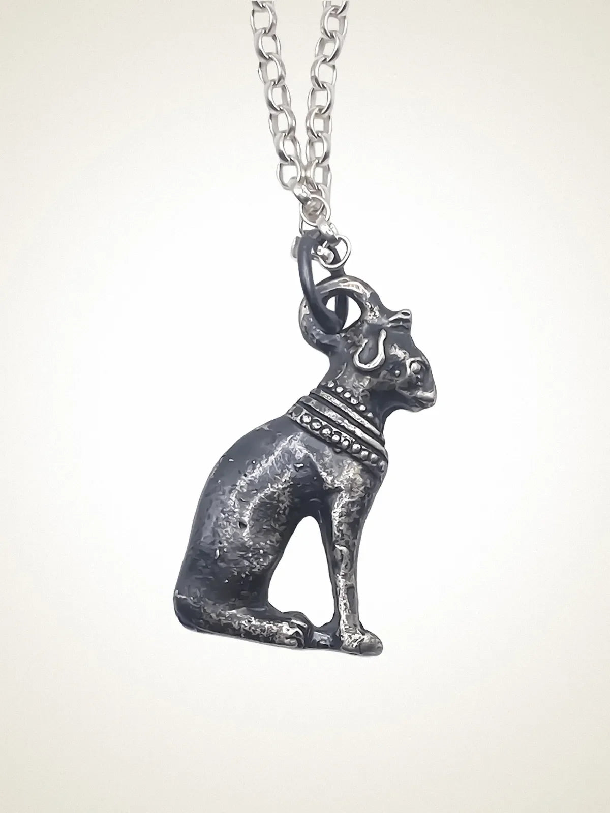 Handcrafted Bast Cat Necklace premium Patina jewelry, graceful design, product shot