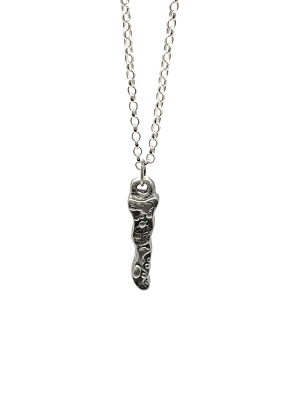 Close-up studio shot of Branch Pendant in silver - textured, square happy, oxidised organic texture gold or silver free shipping