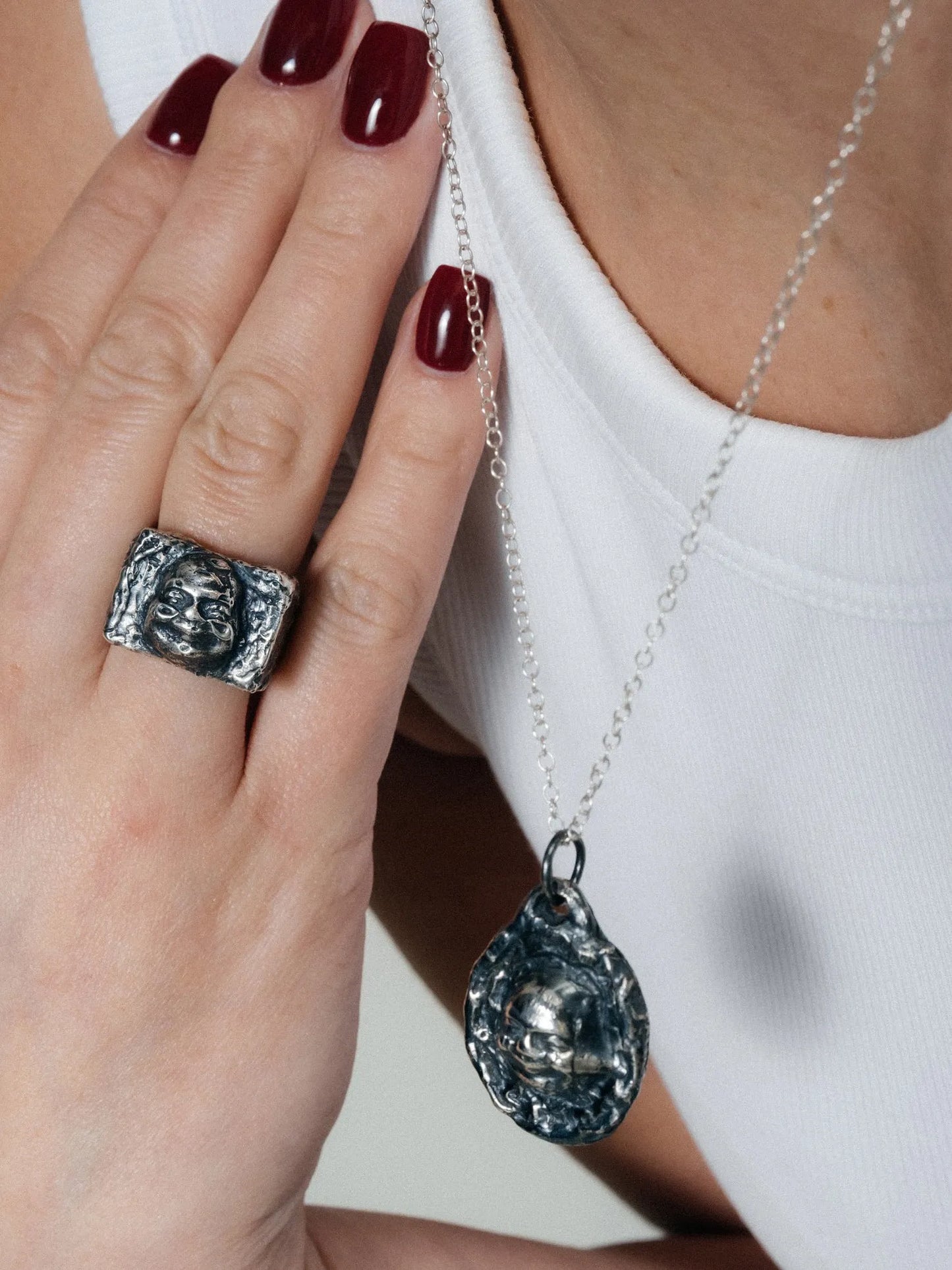 Premium Buddha Signet Ring handmade in premium metal, sophisticated look, worn view