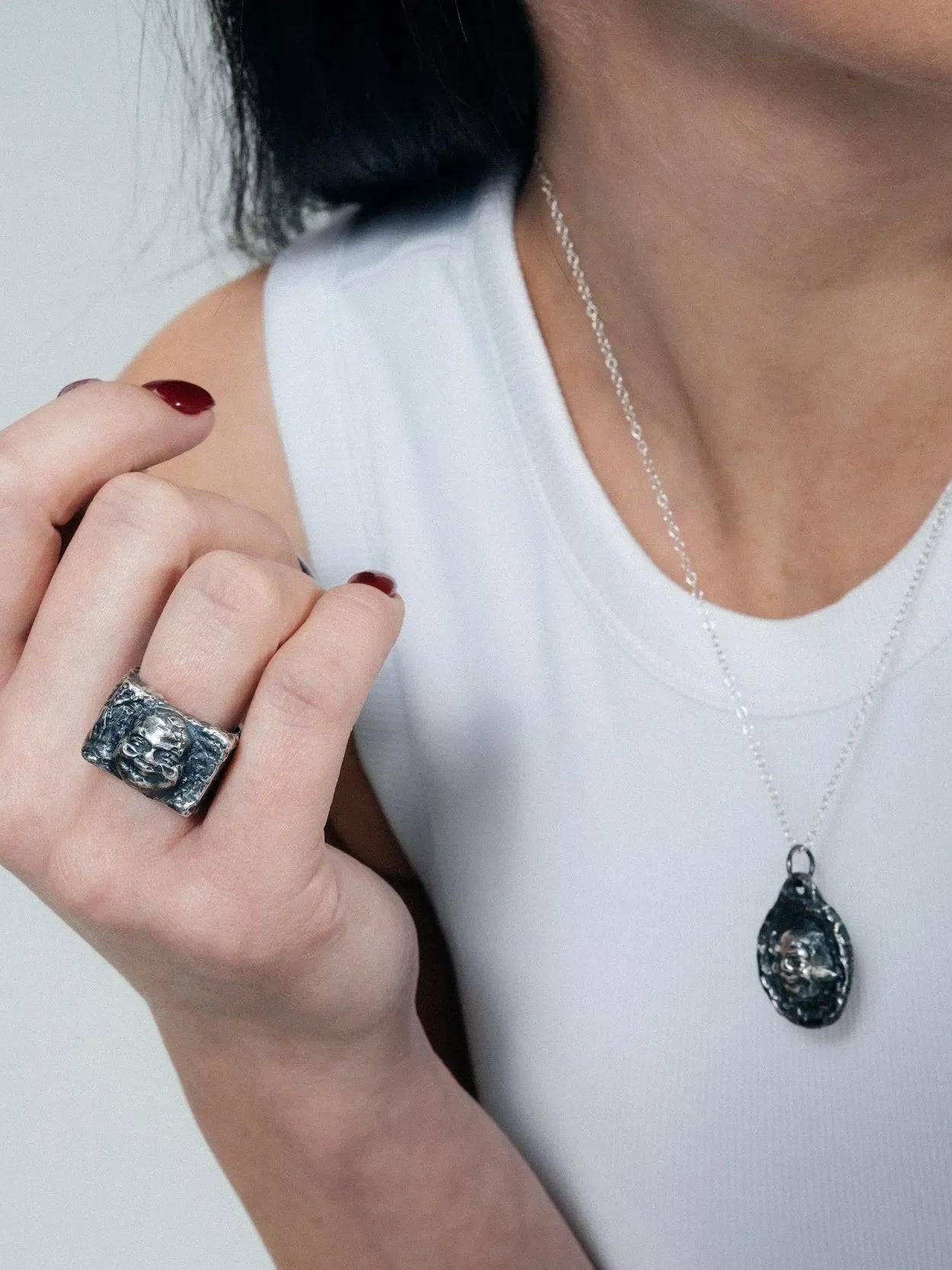 Buddha Face Necklace unique handcrafted necklace, premium metal, symbolic jewelry, product detail