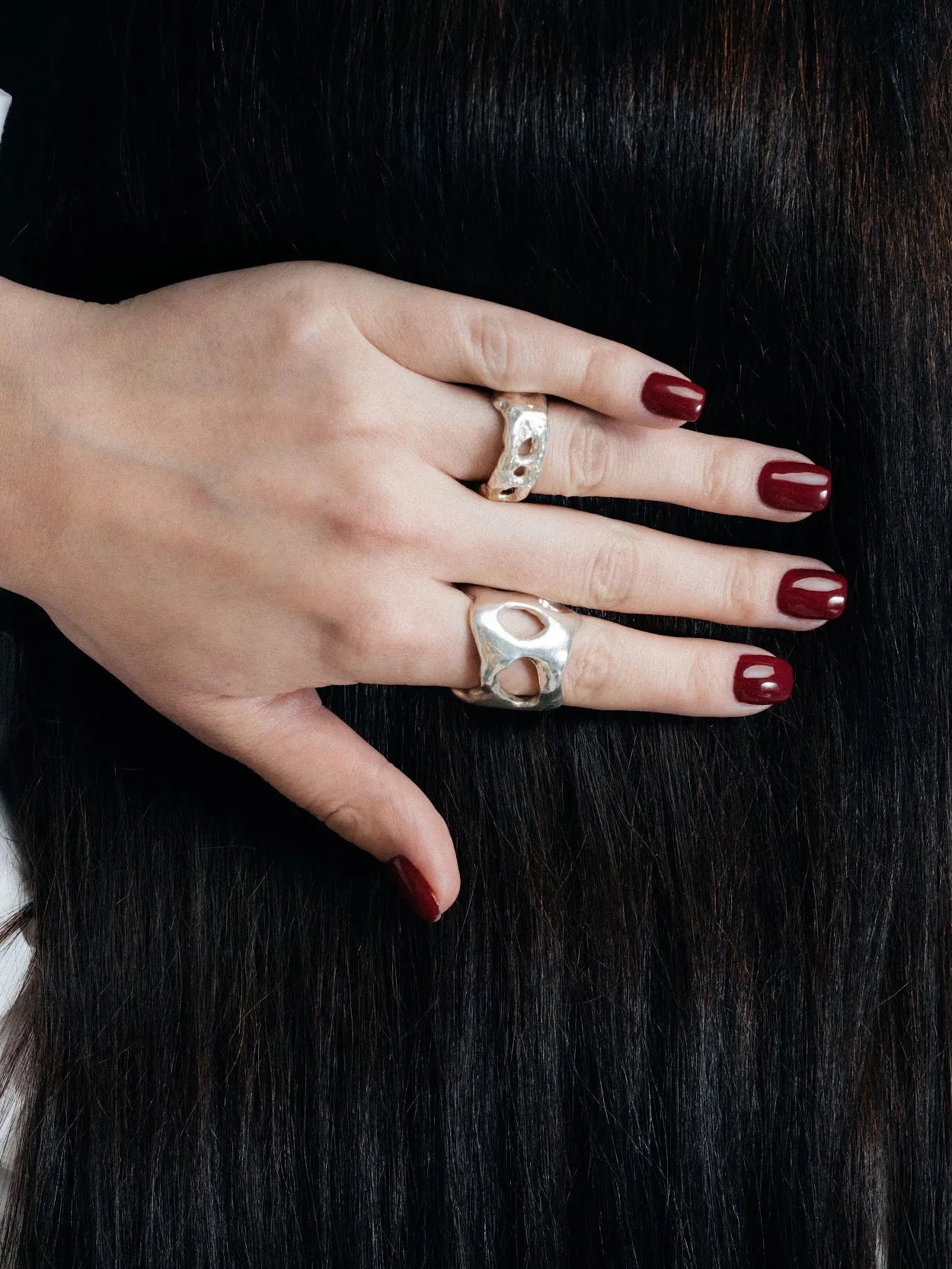 Premium Eclipse Cutout Gem Ring handmade in premium metal, classic design, worn view