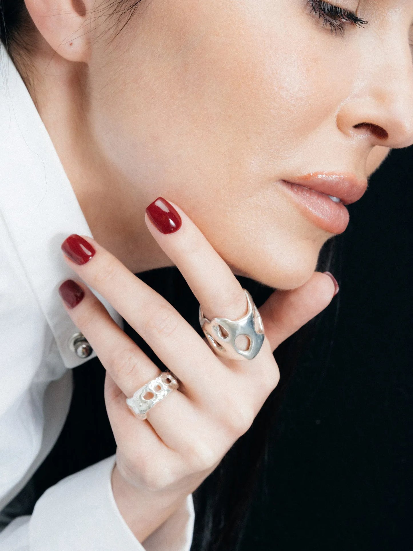 Premium Eclipse Cutout Ring handmade in premium metal, classic design, worn view