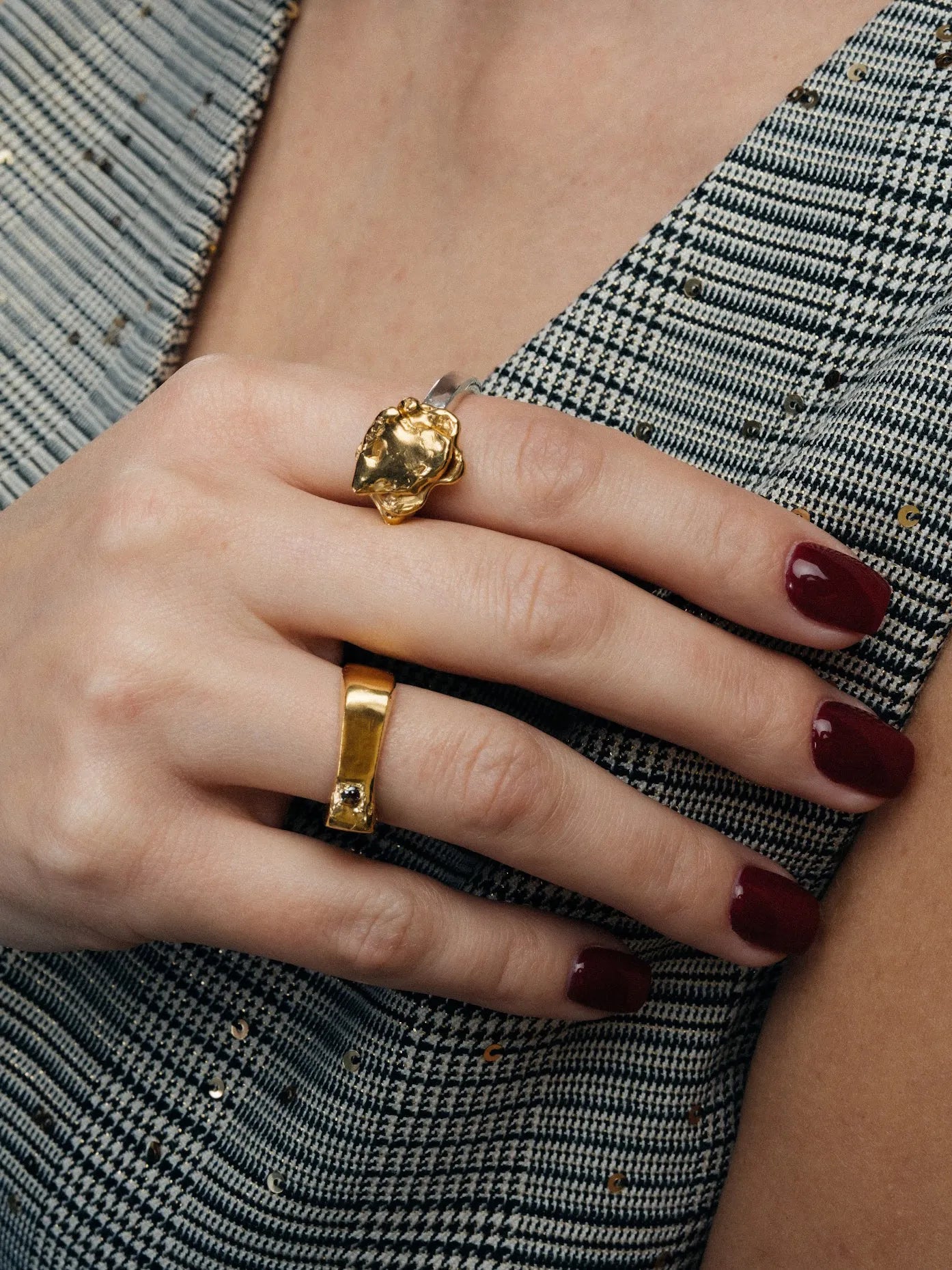 Grace Bow Gem Ring luxury artisan ring in 18ct Gold Vermeil, stunning finish, styled view