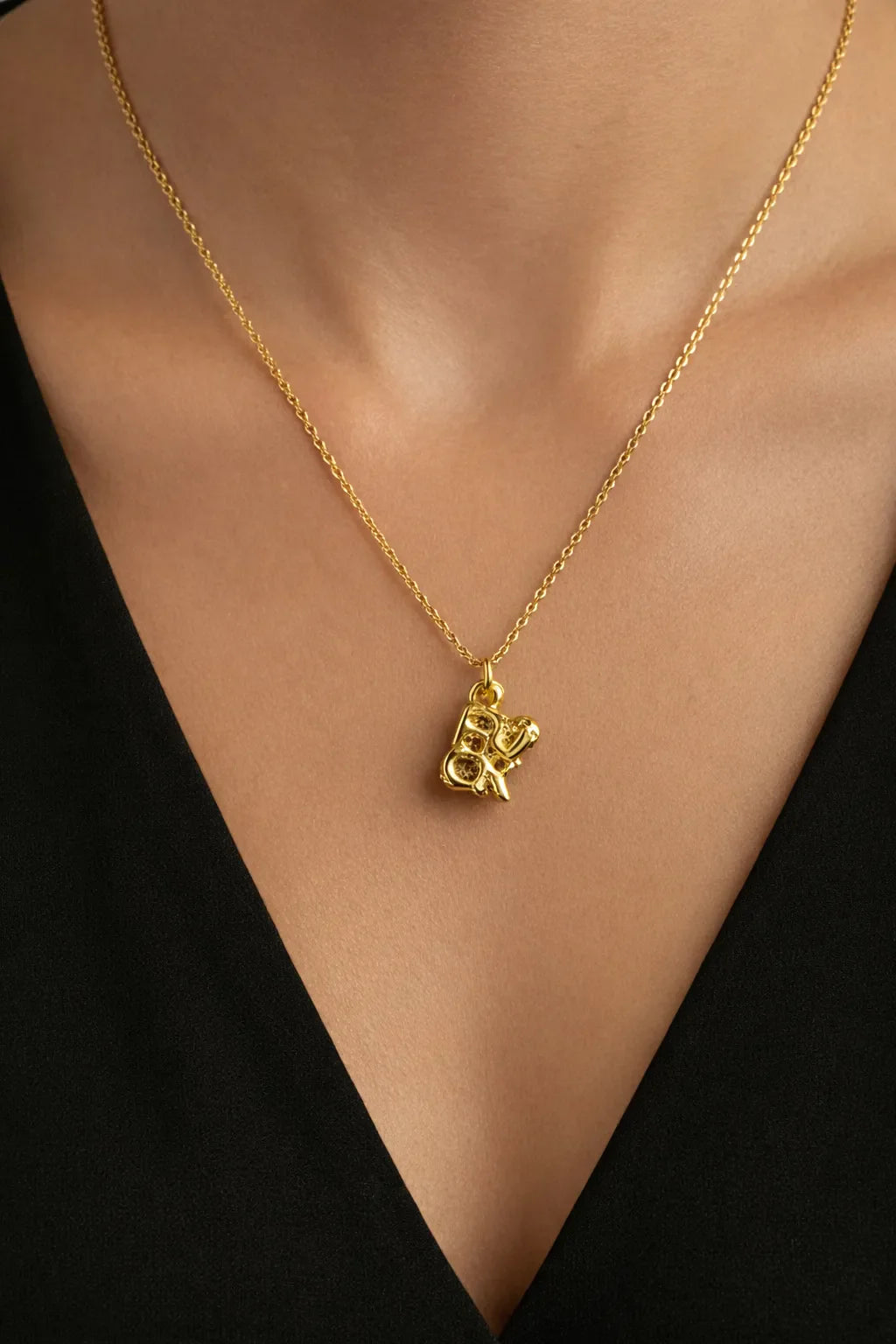 Fuck/Love Necklace handmade luxury necklace, 18ct Gold Vermeil finish, sophisticated style, close-up