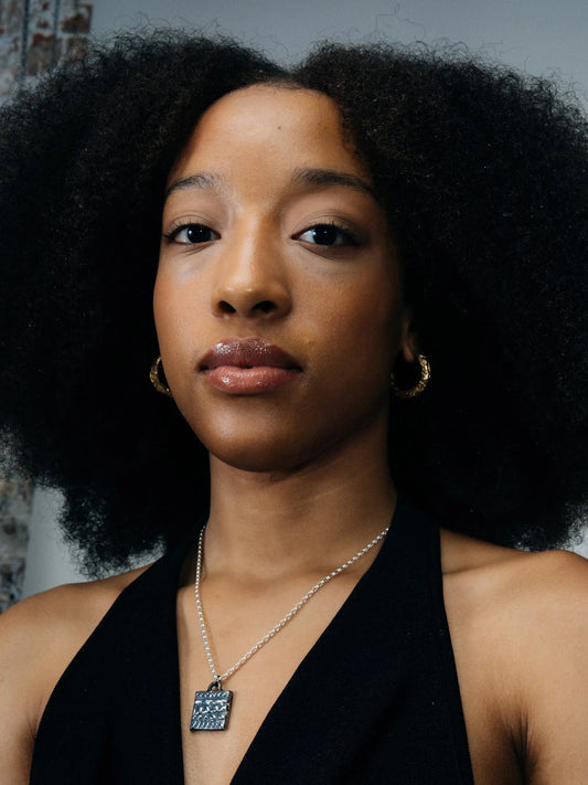 Dotty Necklace handmade luxury necklace, Patina finish, sophisticated style, close-up