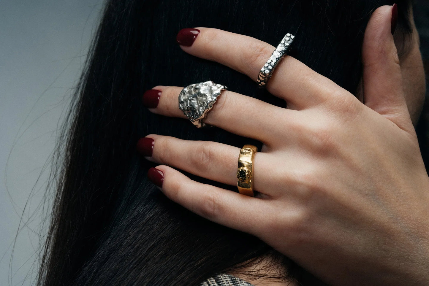 Wonky Nut Ring designer ring in Gold Black & Orange Gemstone, premium quality, side view