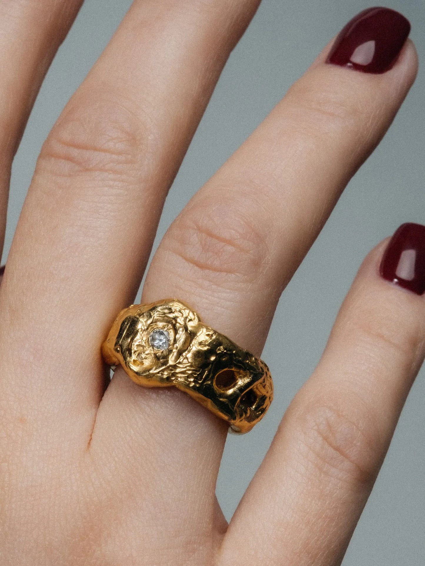 Eclipse Cutout Gem Ring luxury artisan ring in 18ct Gold Vermeil, stunning finish, styled view