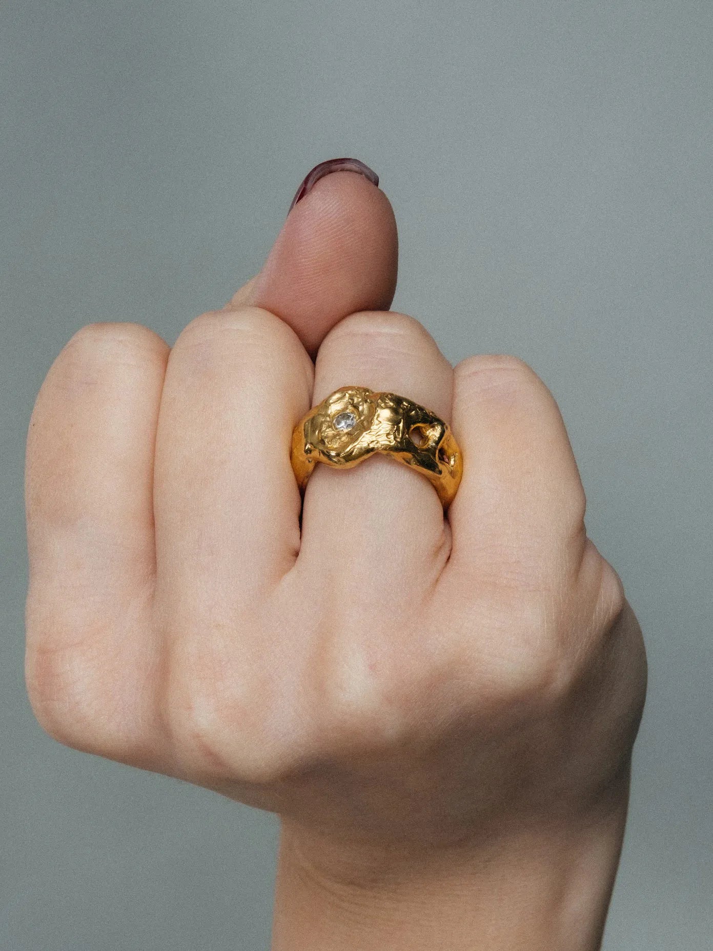 Eclipse Cutout Gem Ring handmade luxury ring, Sterling silver finish, sophisticated style, close-up