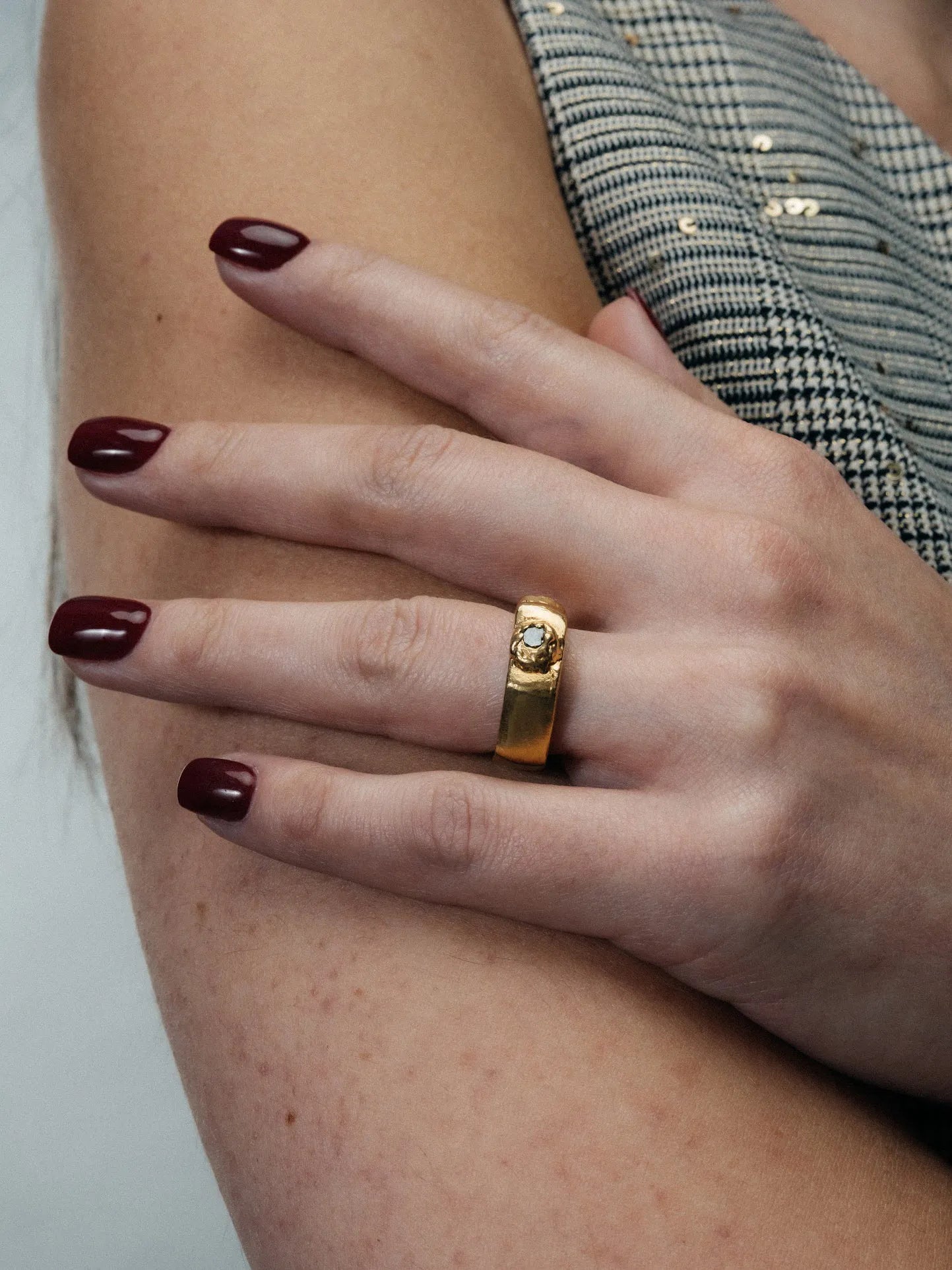 Wonky Nut Ring artisan crafted ring in 18ct Gold Vermeil, timeless style, lifestyle shot