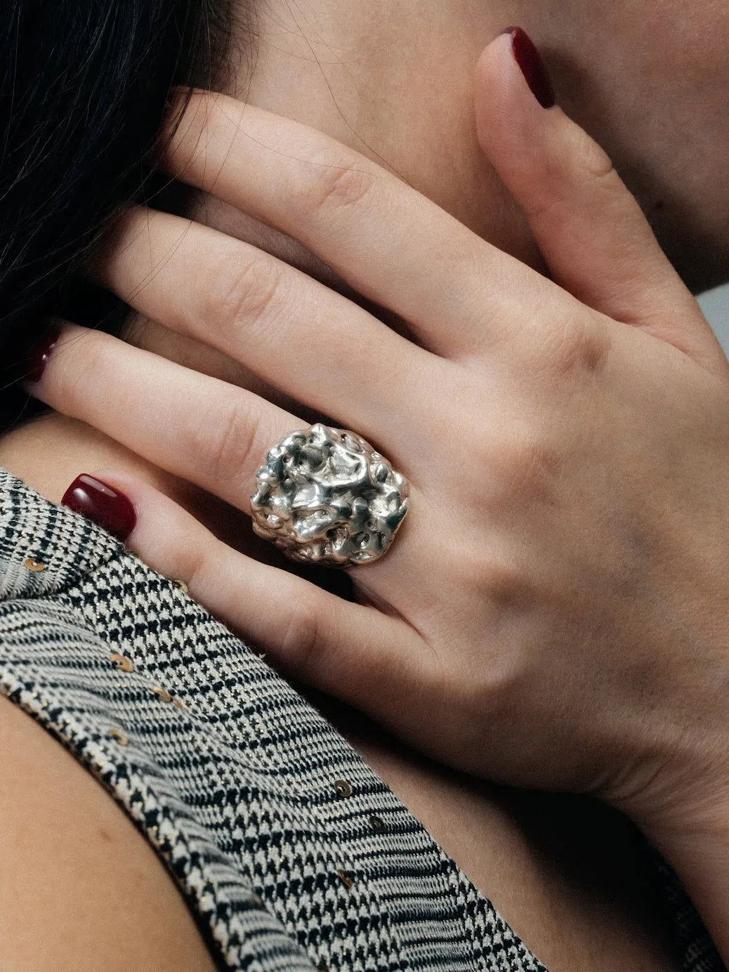 Artisan Heather Ring in premium Sterling silver, refined finish, angle view