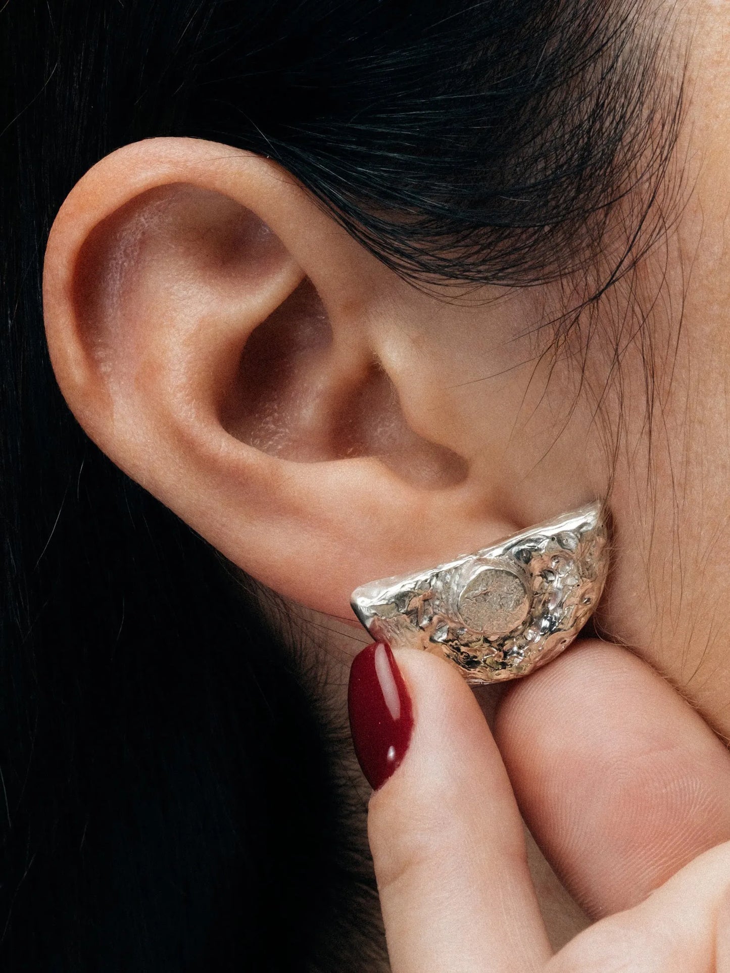 Artisan Half Moon Earrings in premium premium metal, refined finish, angle view