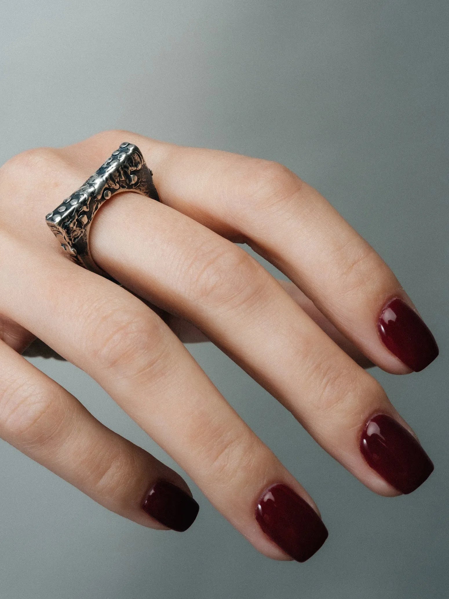 Slender Textured Ring artisan crafted ring in 18ct Gold Vermeil, timeless style, lifestyle shot