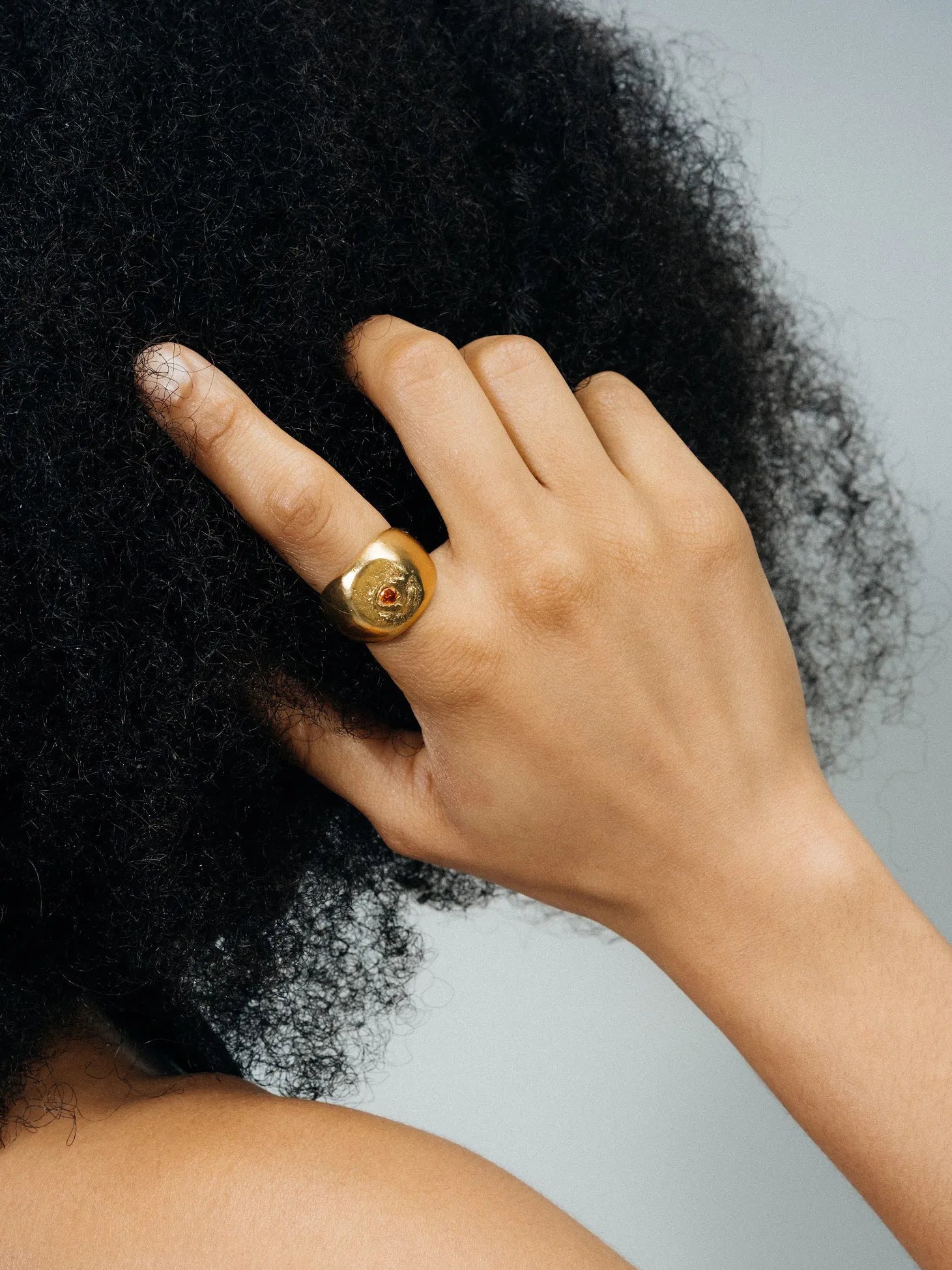 Round Signet Gem Ring artisan crafted ring in premium metal, clean lines, lifestyle shot