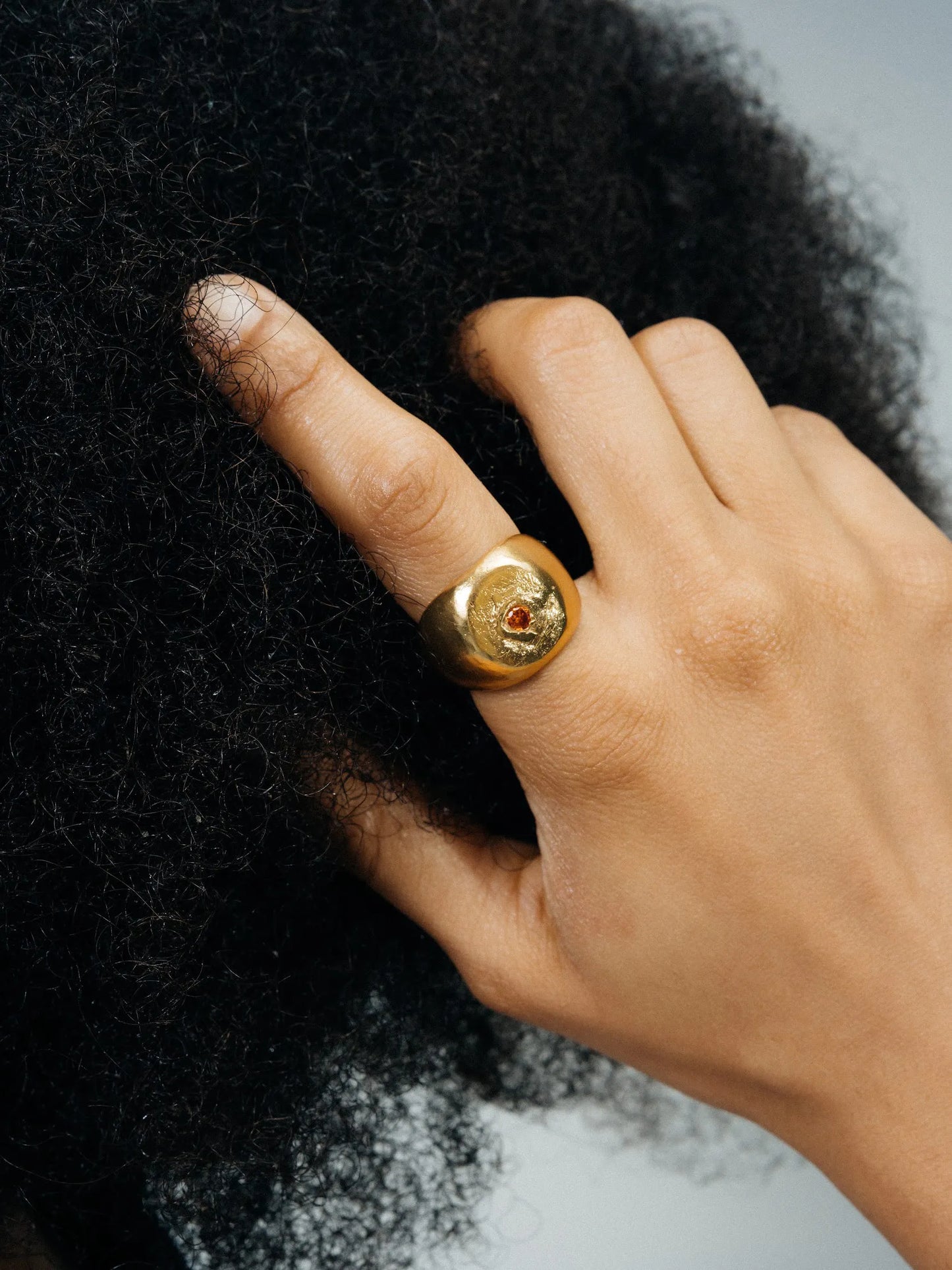 Premium Round Signet Gem Ring handmade in premium metal, sophisticated look, worn view