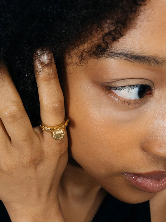 Orbit Ring handmade luxury ring, 18ct Gold Vermeil finish, sophisticated style, close-up