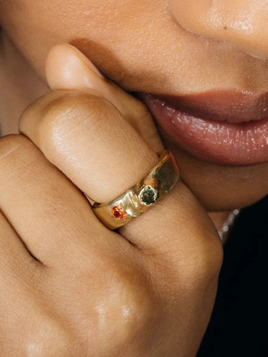 Thickems Band Gem Ring handmade luxury ring, 18ct Gold Vermeil finish, sophisticated style, close-up
