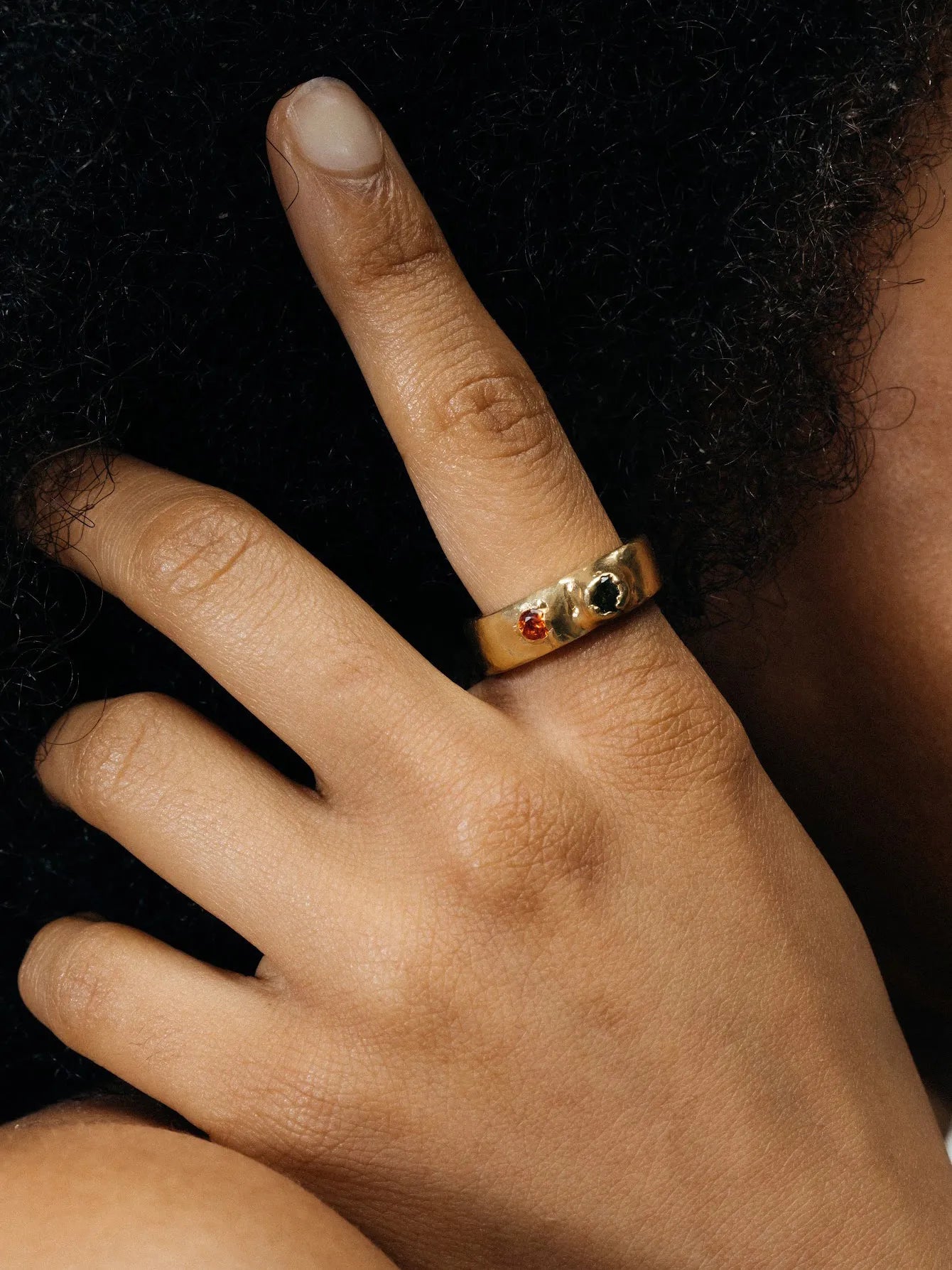 Artisan Thickems Band Gem Ring in premium premium metal, refined finish, angle view