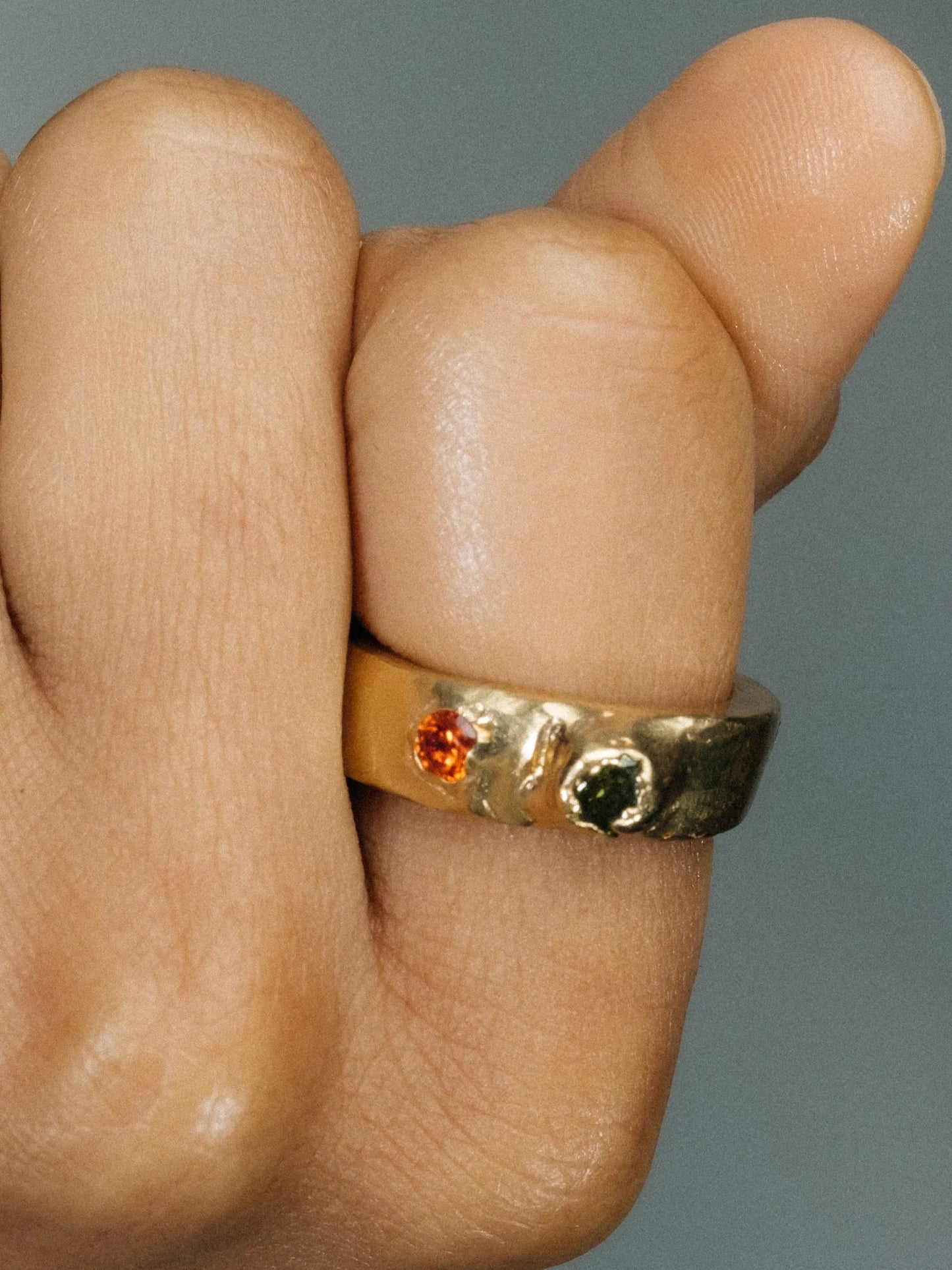 Thickems Band Gem Ring artisan crafted ring in 18ct Gold Vermeil, timeless style, lifestyle shot