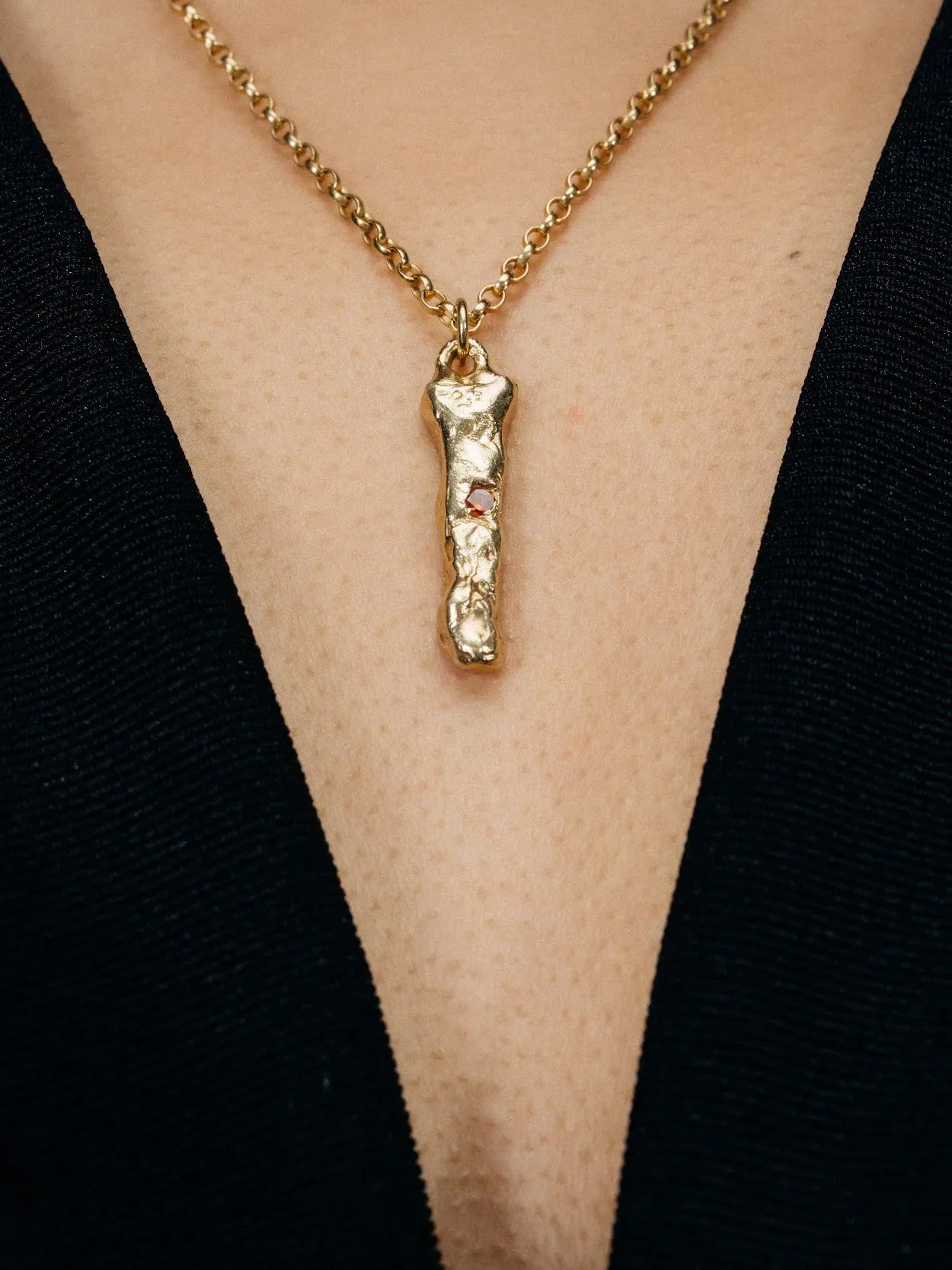 Artisan Branch Gem Necklace in premium premium metal, refined finish, angle view