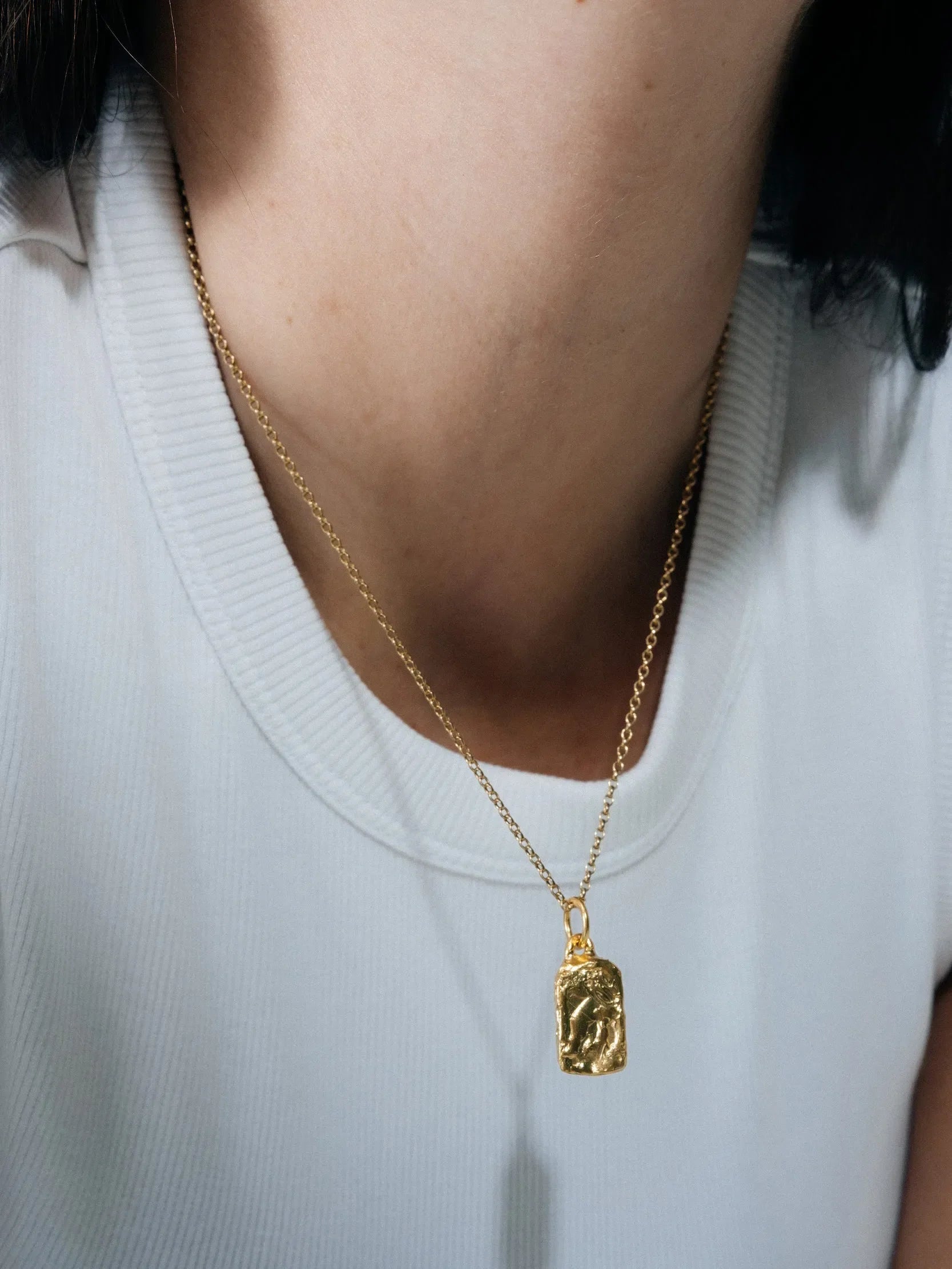 Rectangular Sculpted Necklace artisan designer necklace in premium metal, chic style, different perspective