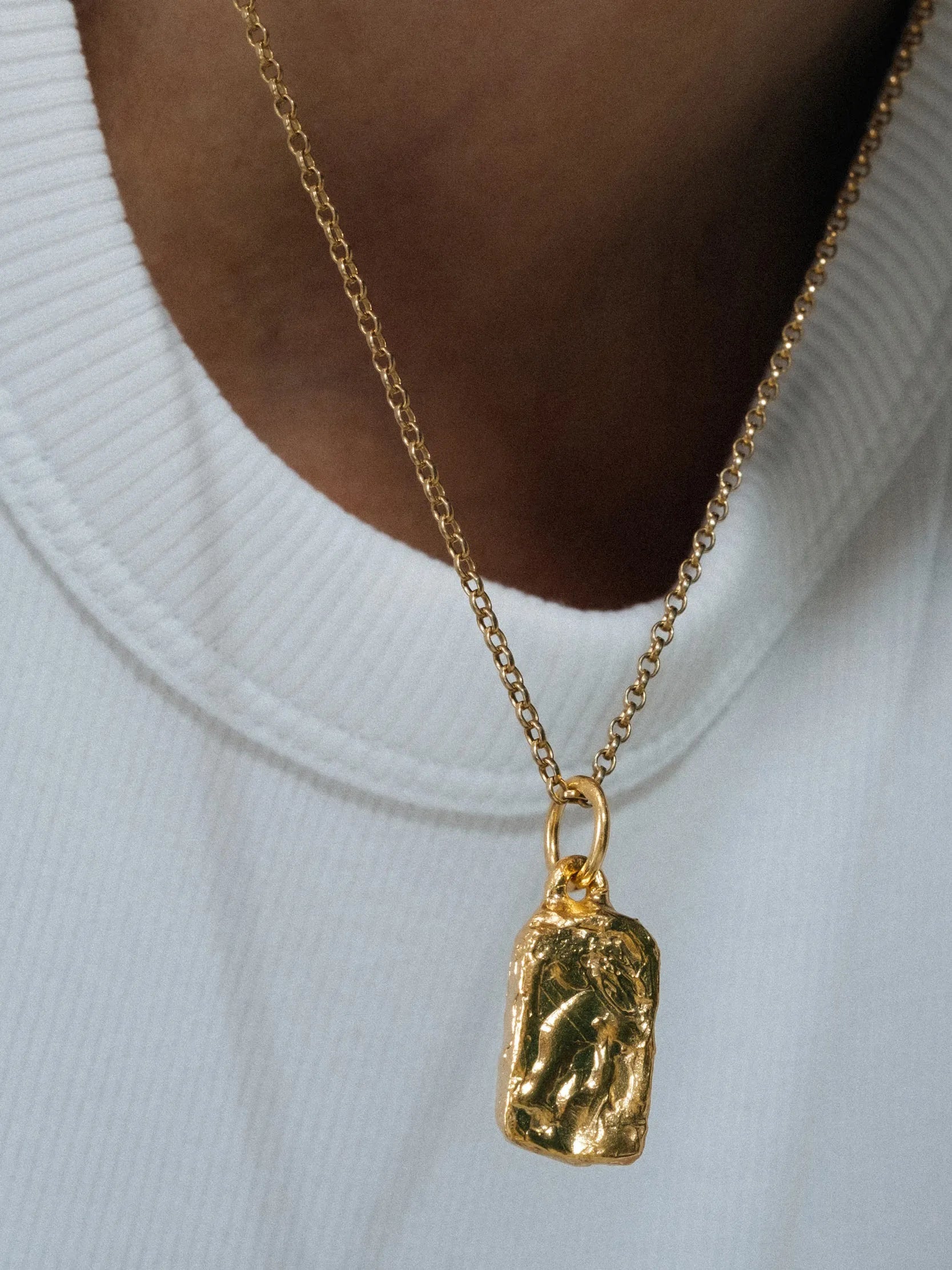 Rectangular Sculpted Necklace handmade luxury necklace, 18ct Gold Vermeil finish, sophisticated style, close-up