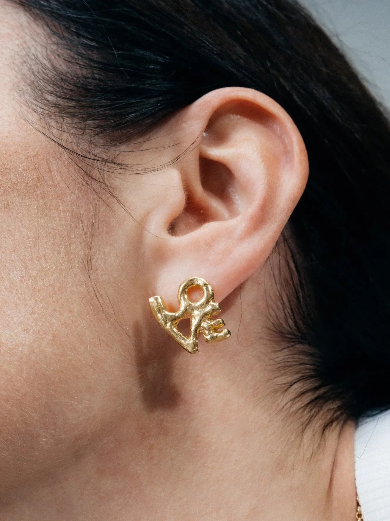 Handmade Fuck/Love Earrings luxury jewelry, premium metal, luxurious look, front view