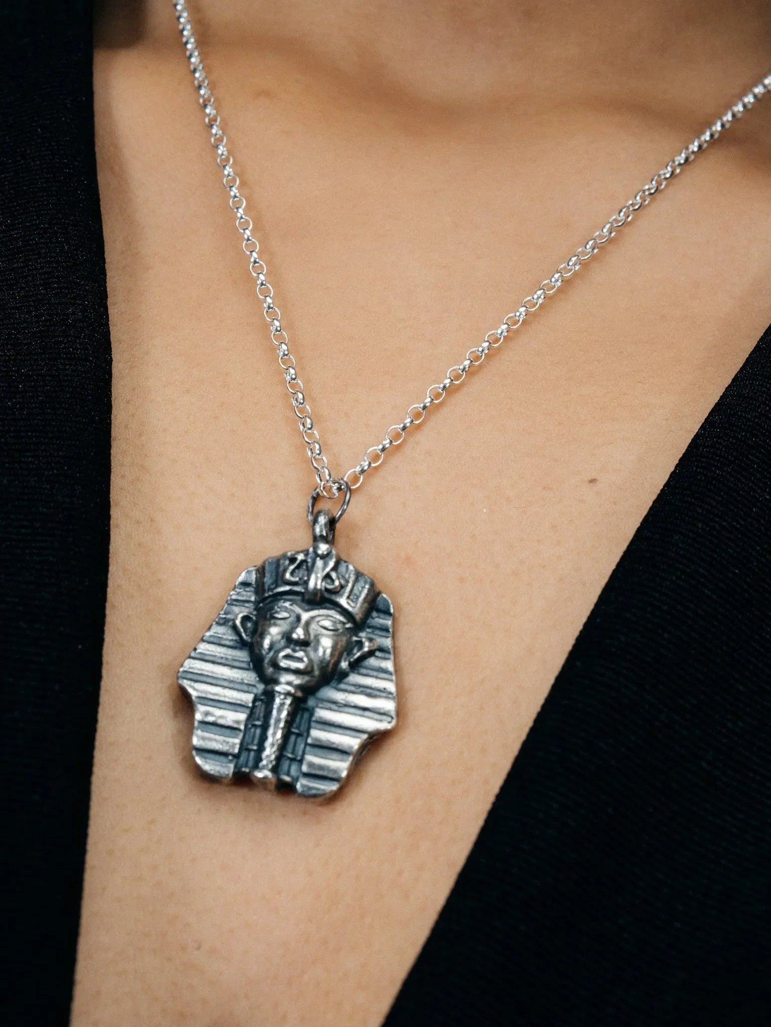 Pharaoh Necklace designer necklace in Patina, premium quality, side view