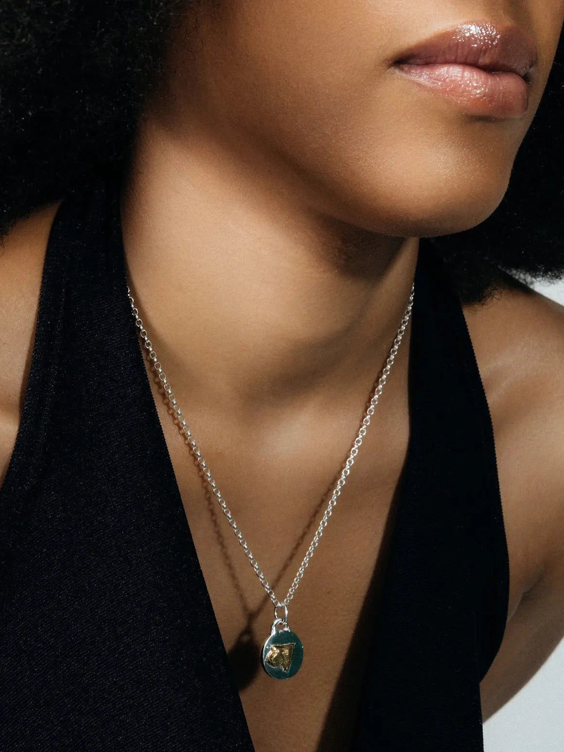 Artisan Trainage And Circle Necklace in premium 18ct Gold Vermeil, refined finish, angle view